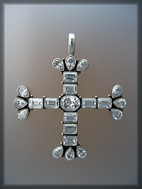 Natural White ZIRCON Sterling Silver Cross Pendant