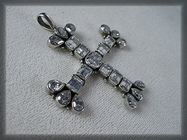 Natural White ZIRCON Sterling Silver Cross Pendant
