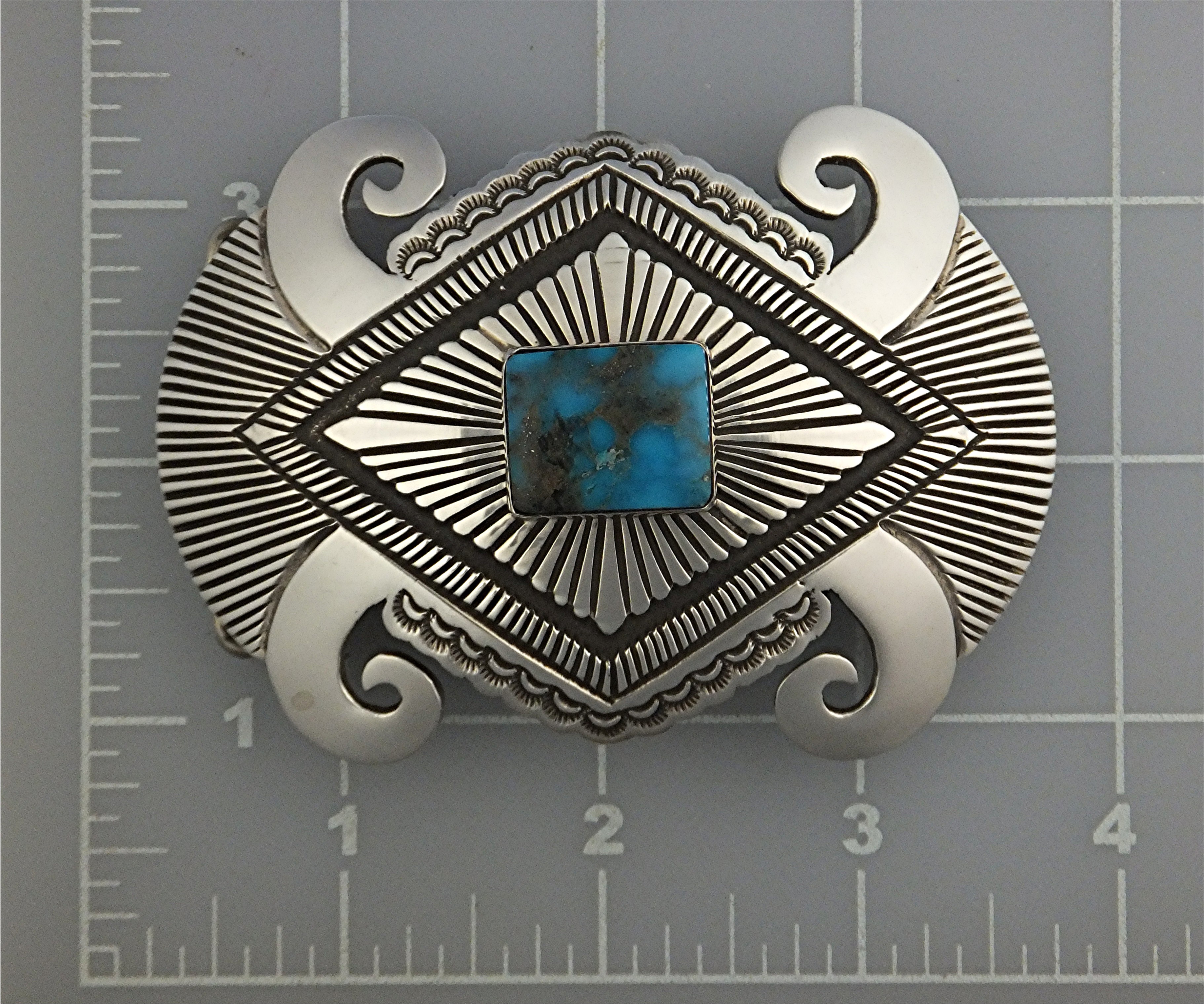 Rick Martinez Sterling Silver Turquoise Belt  Buckle