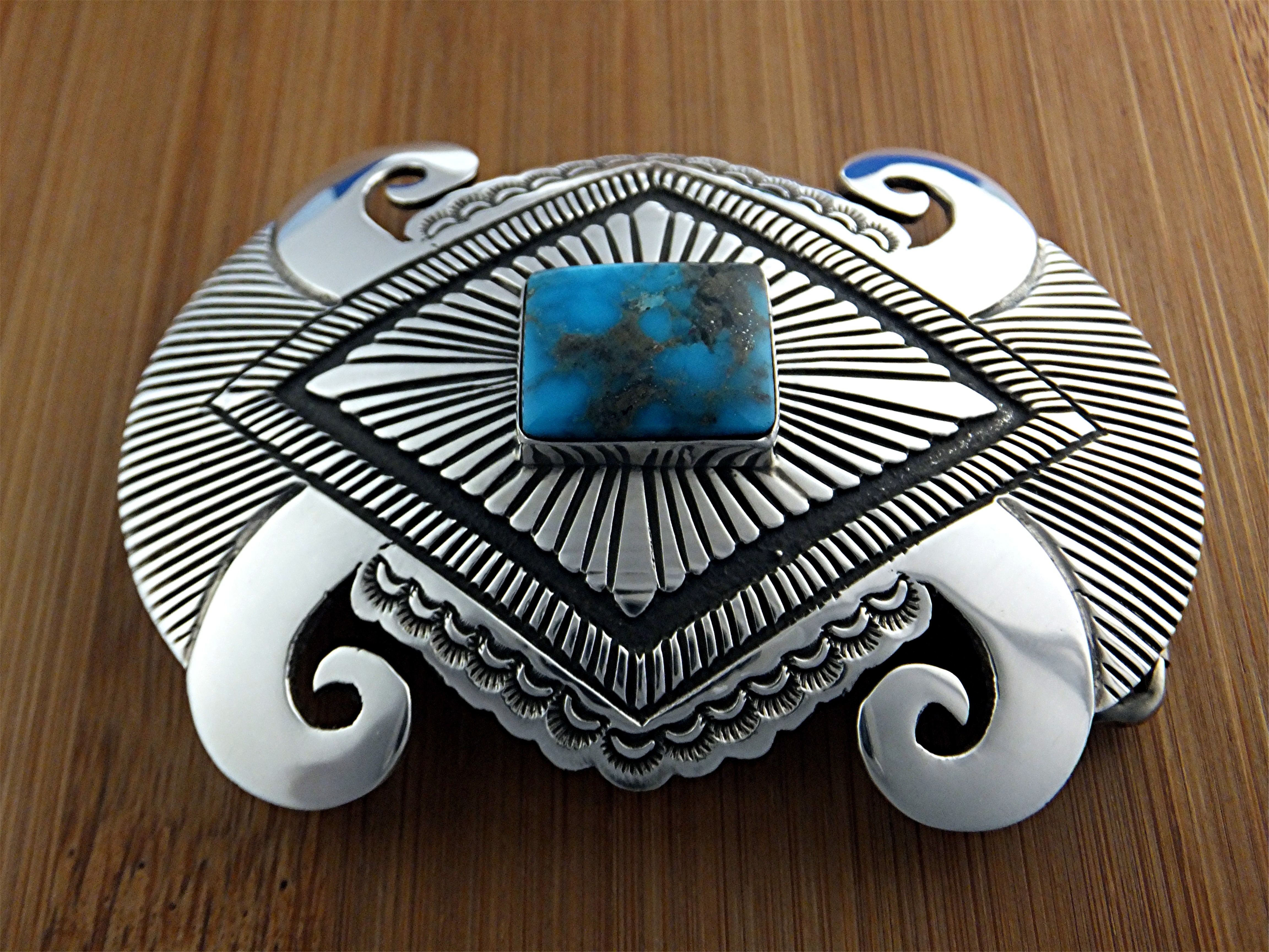 Rick Martinez Sterling Silver Turquoise Belt  Buckle