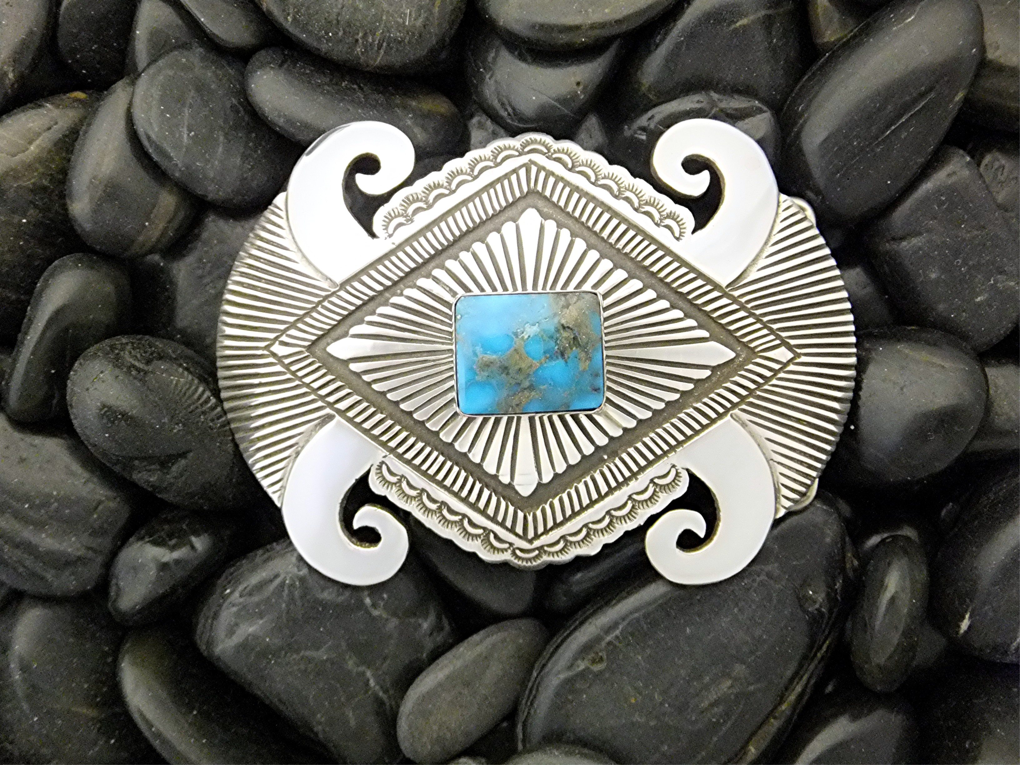 Rick Martinez Sterling Silver Turquoise Belt  Buckle