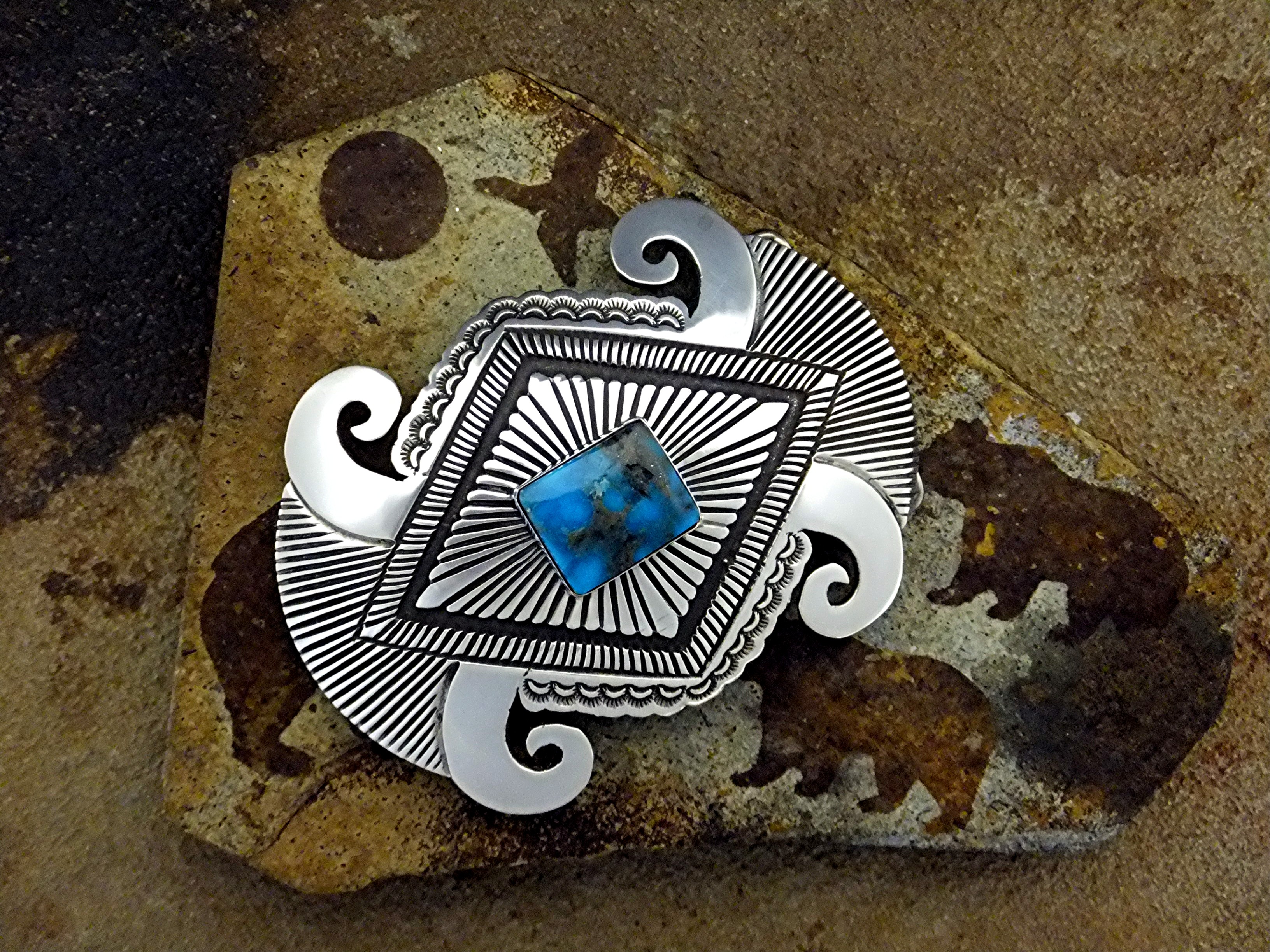 Rick Martinez Sterling Silver Turquoise Belt  Buckle