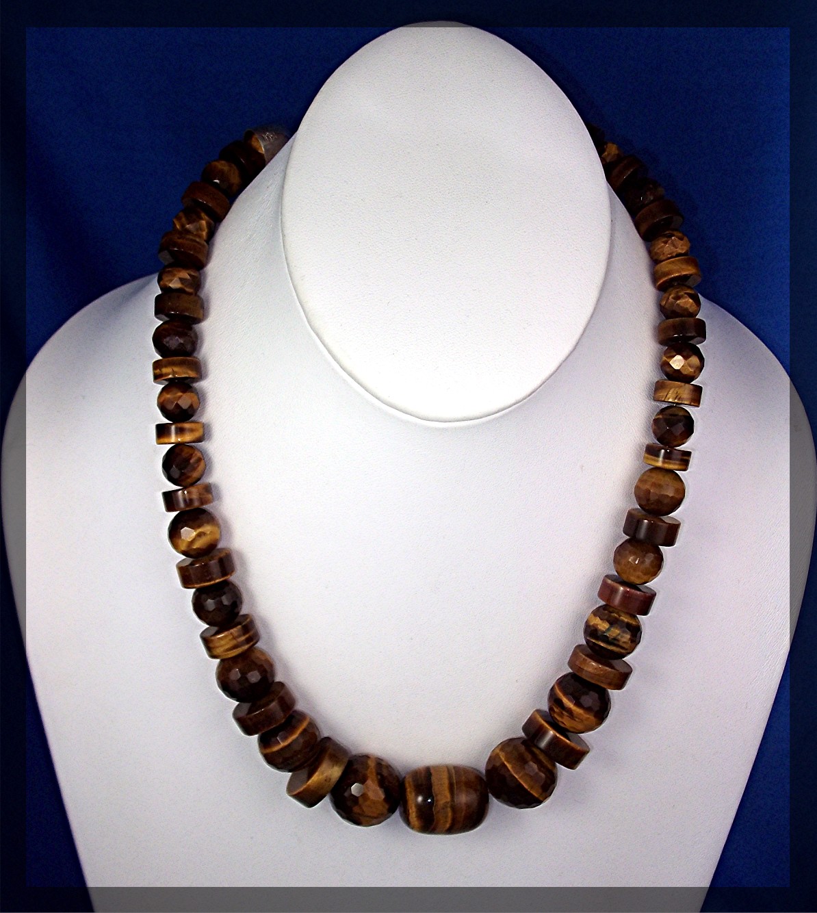 Necklace TigerEye Graduated Faceted Beads Sterling Silv