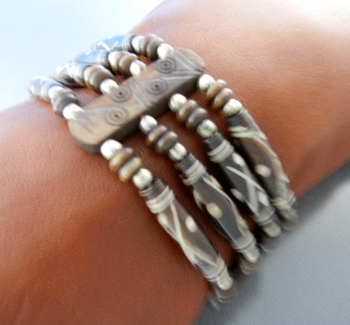 Bone Wood Bracelet Silver Hook clasp