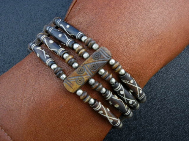 Bone Wood Bracelet Silver Hook clasp