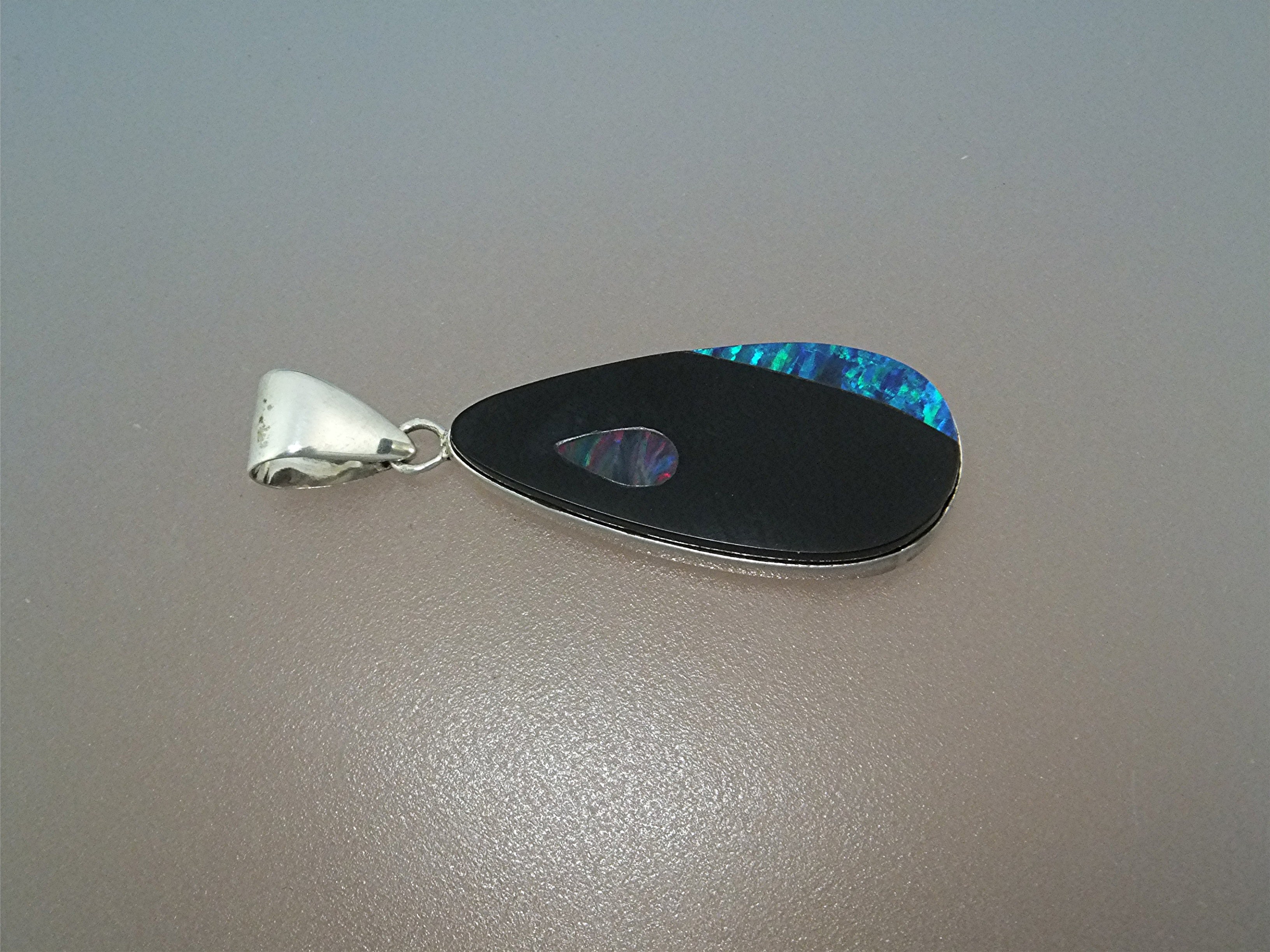 Pendant Sterling Silver Opal Onyx Signed T.S