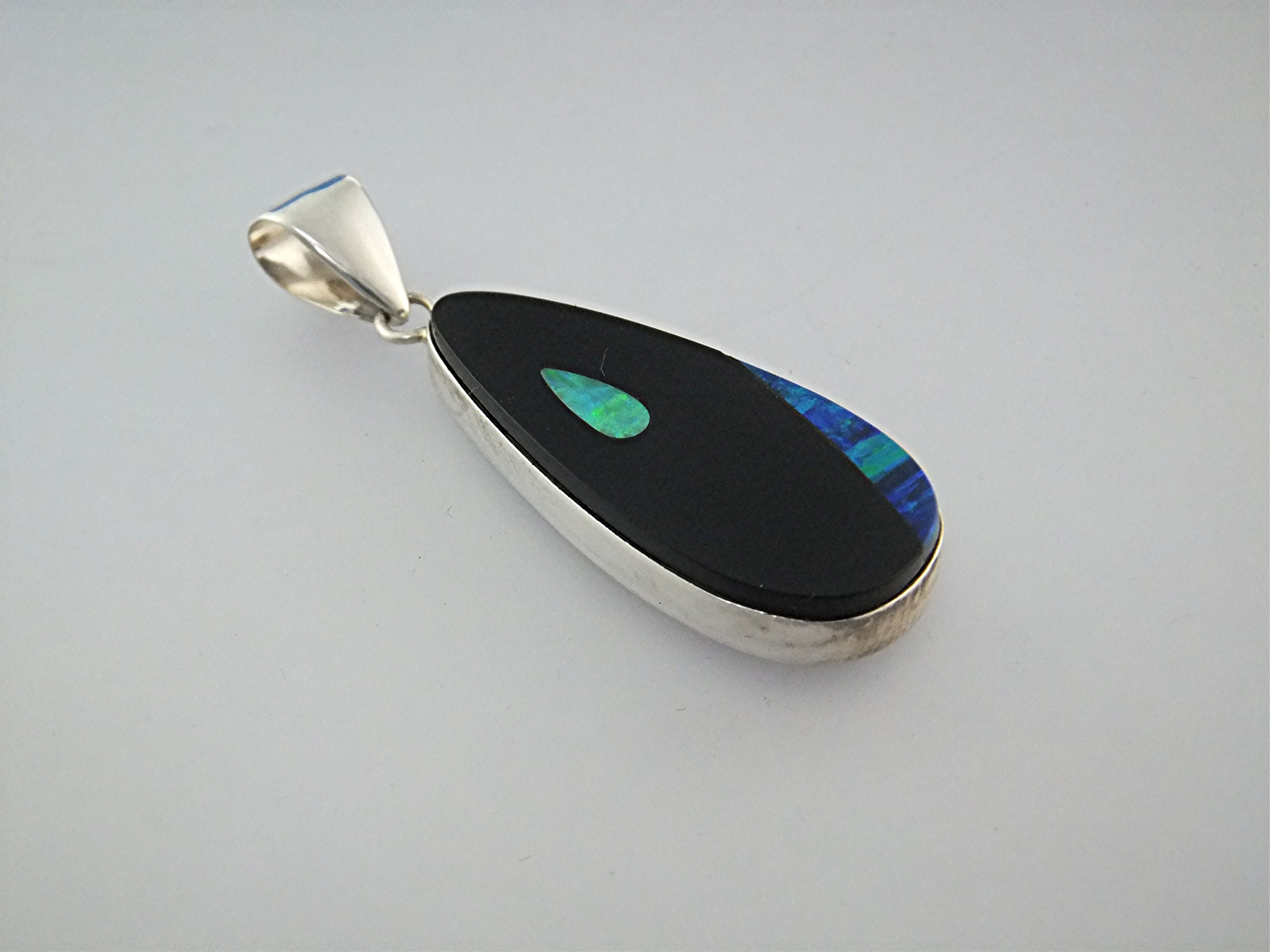 Pendant Sterling Silver Opal Onyx Signed T.S