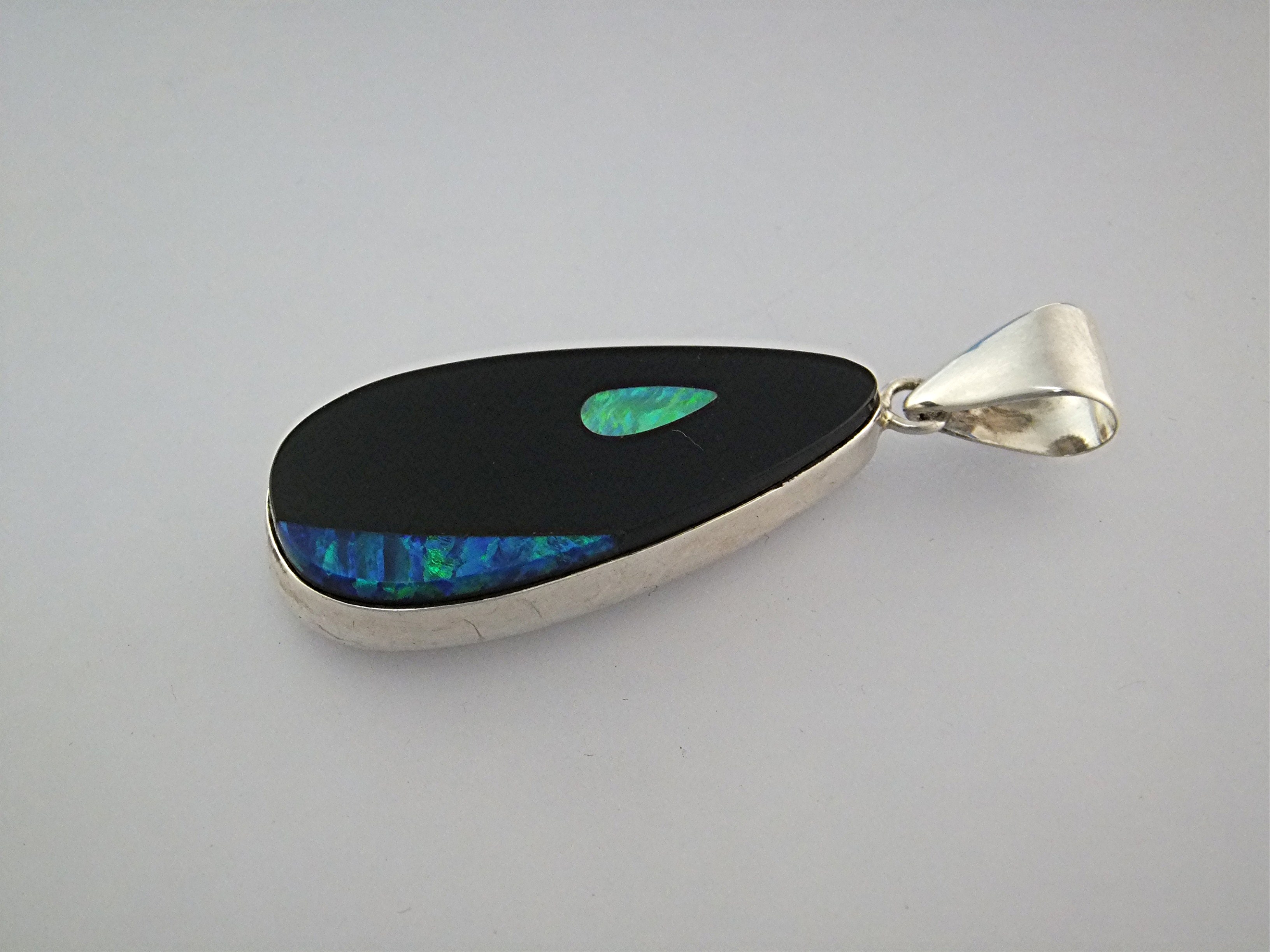 Pendant Sterling Silver Opal Onyx Signed T.S