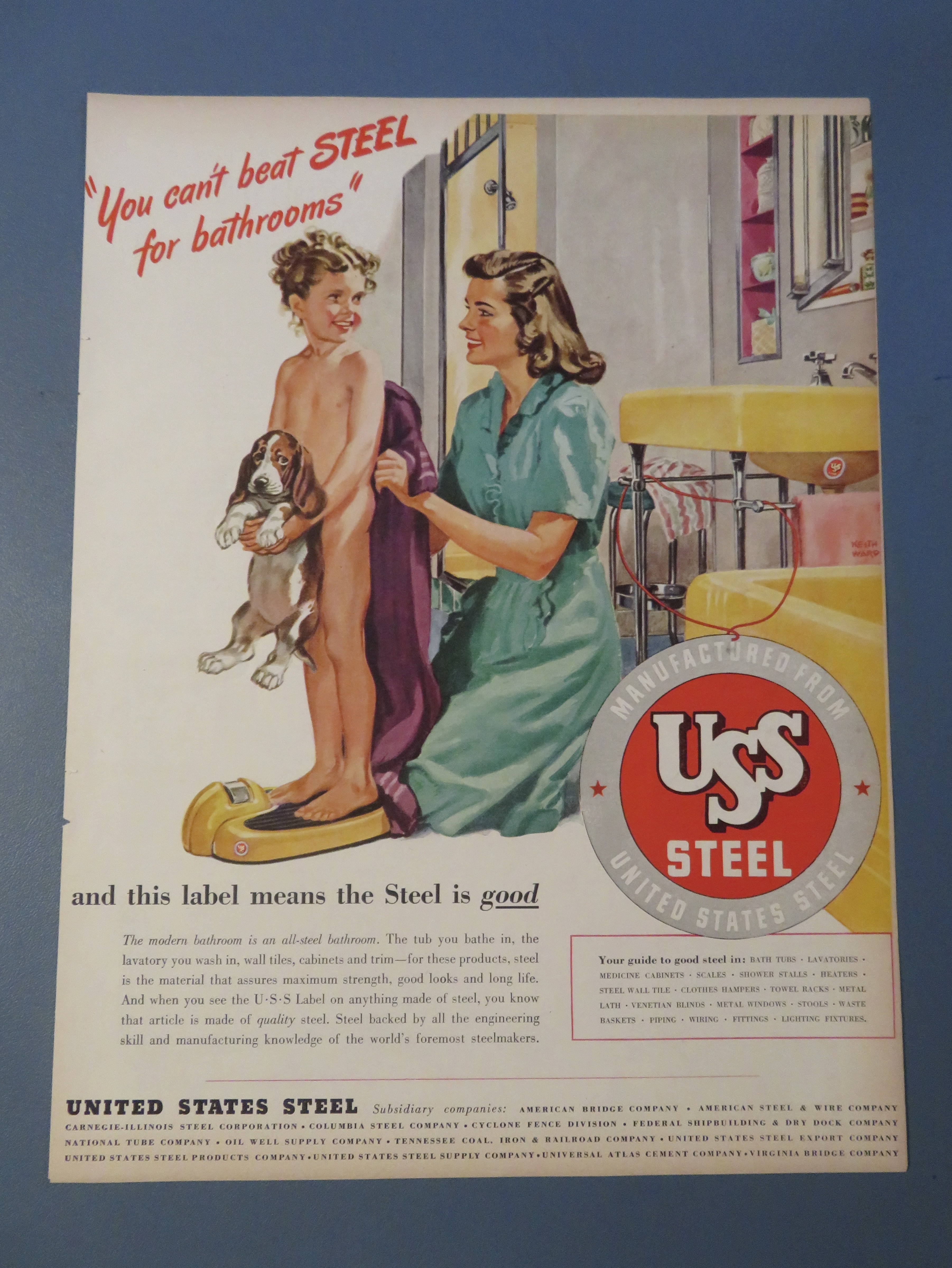 1946 USS Steel with Woman Drying Child With Towel