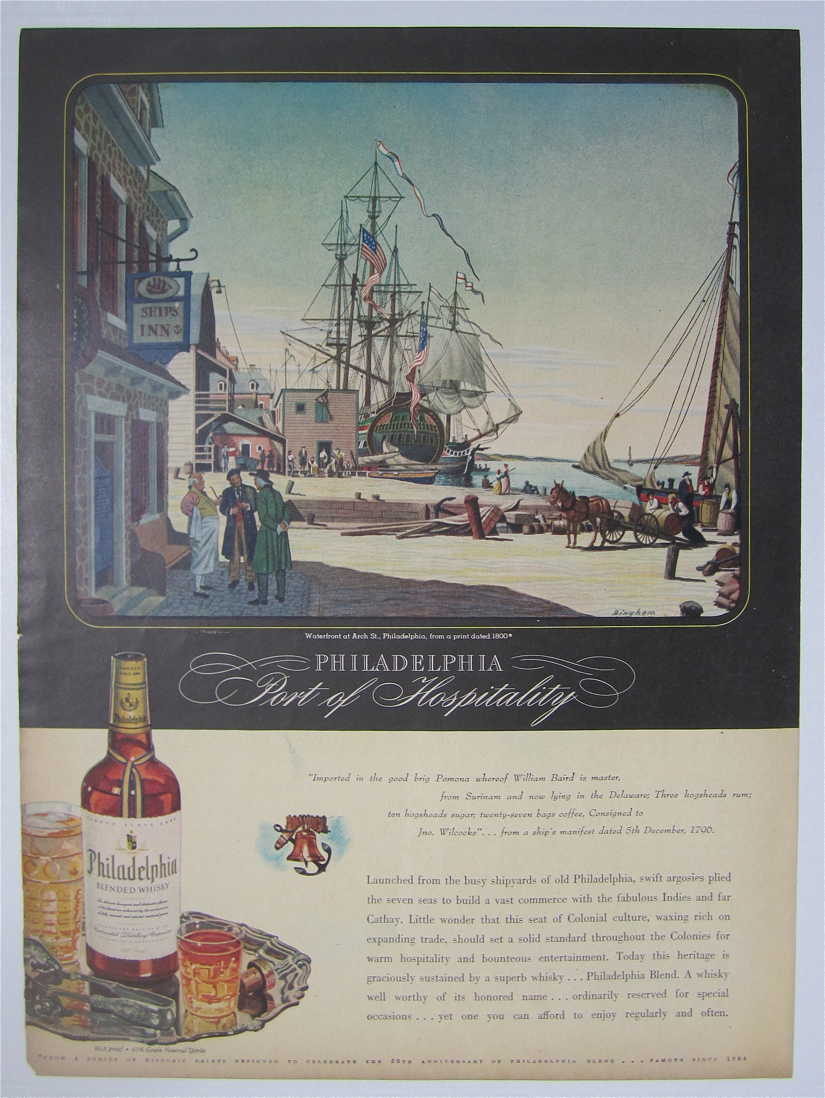 1944 Philadelphia Whiskey with Waterfront at Arch St.