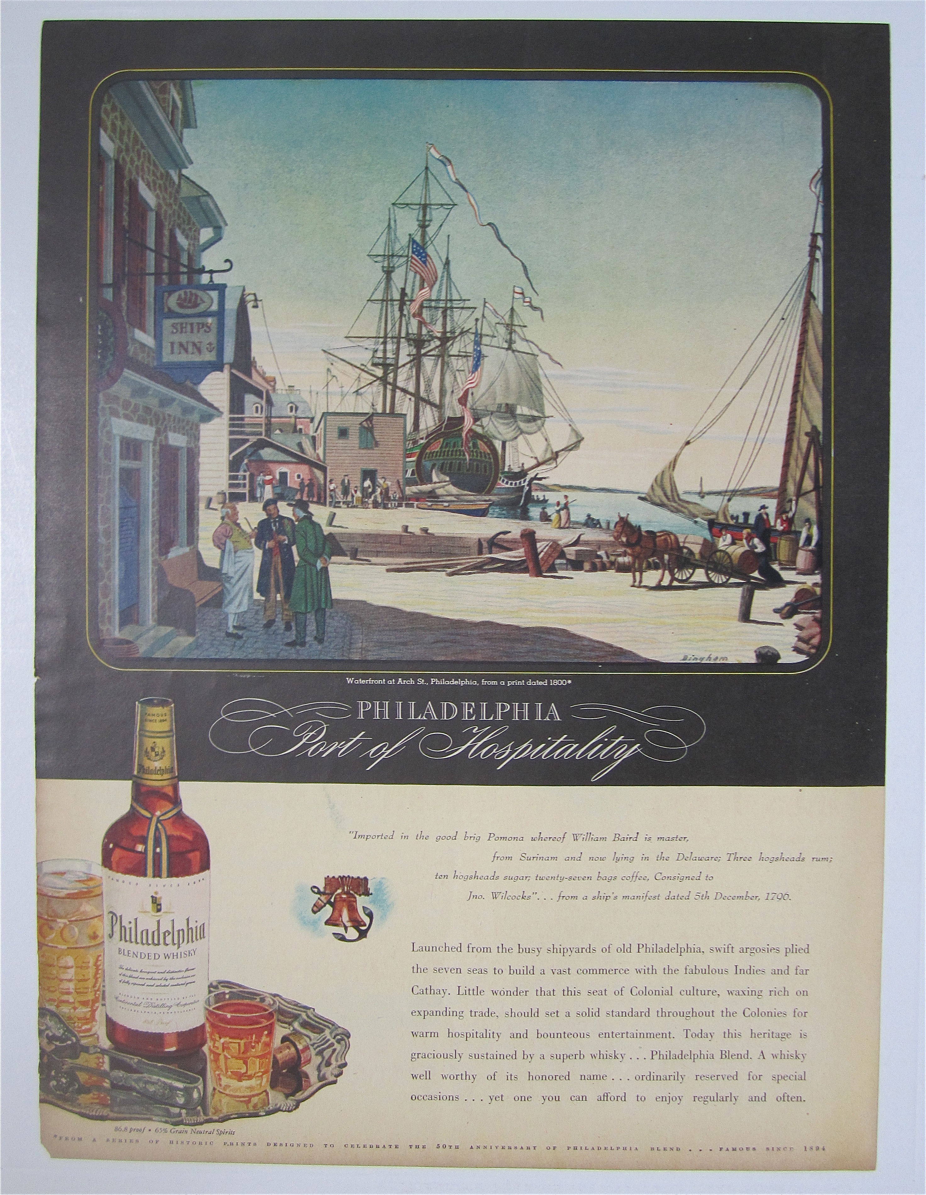 1944 Philadelphia Whiskey with Waterfront at Arch St.