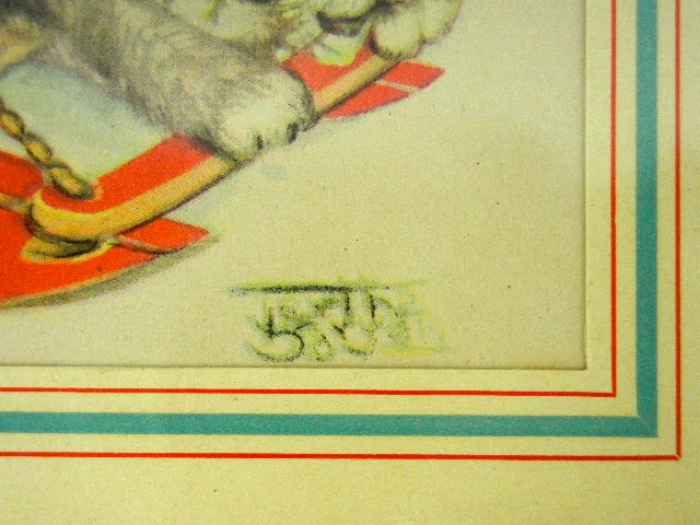 Winter Fun,  4 Kittens on a sled Print, framed