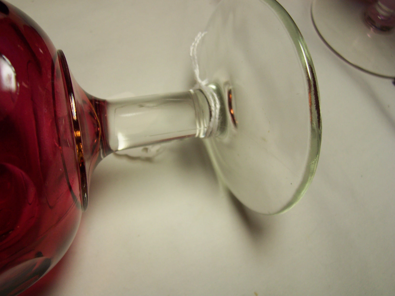 Cranberry Glass Thumbprint Goblet Grapevine