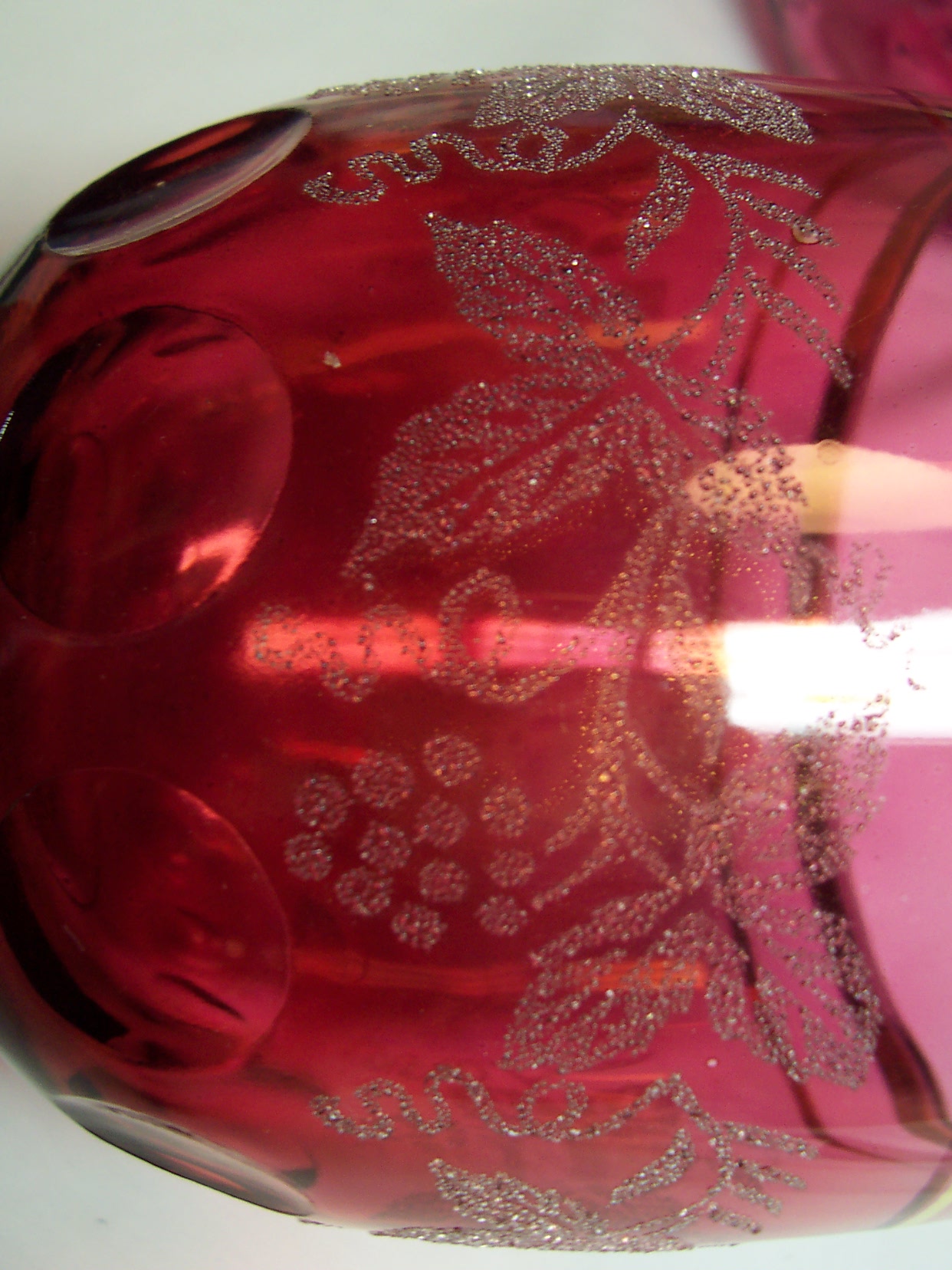 Cranberry Glass Thumbprint Goblet Grapevine