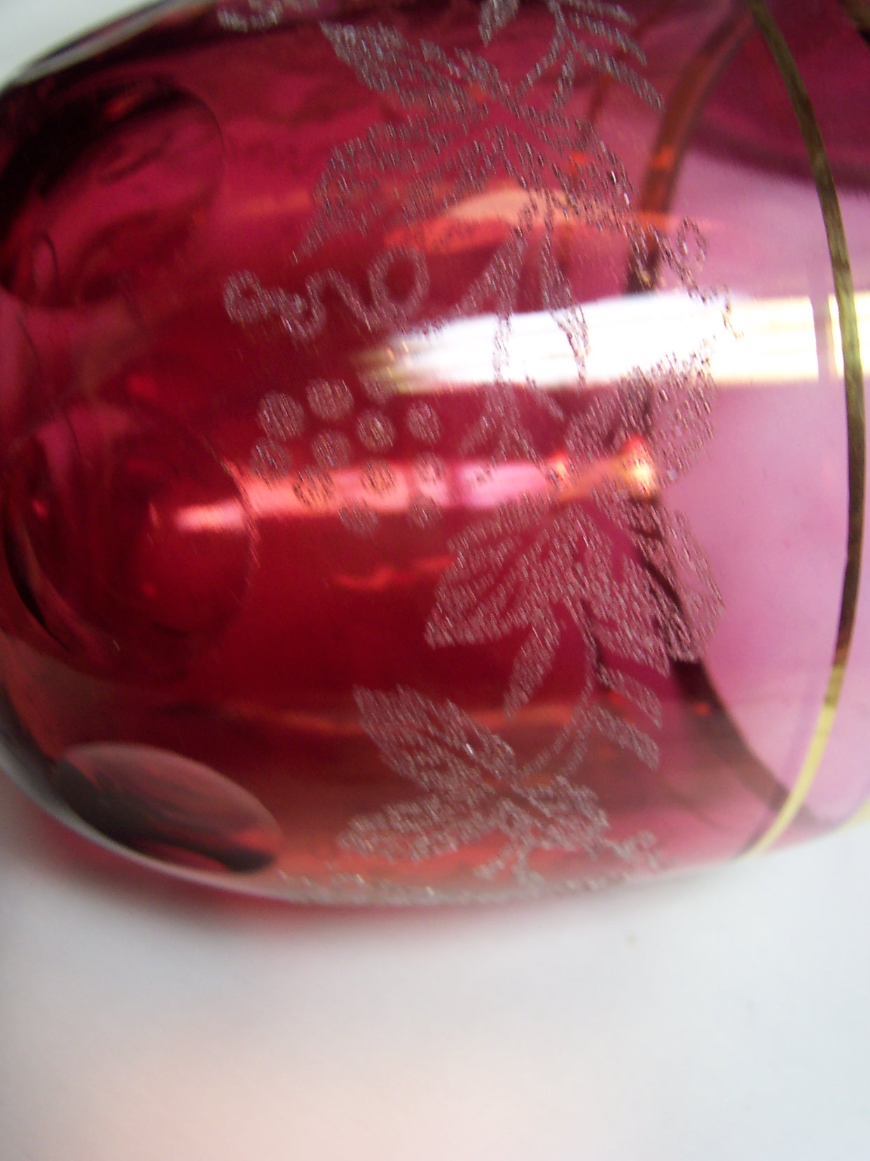 Cranberry Glass Thumbprint Goblet Grapevine