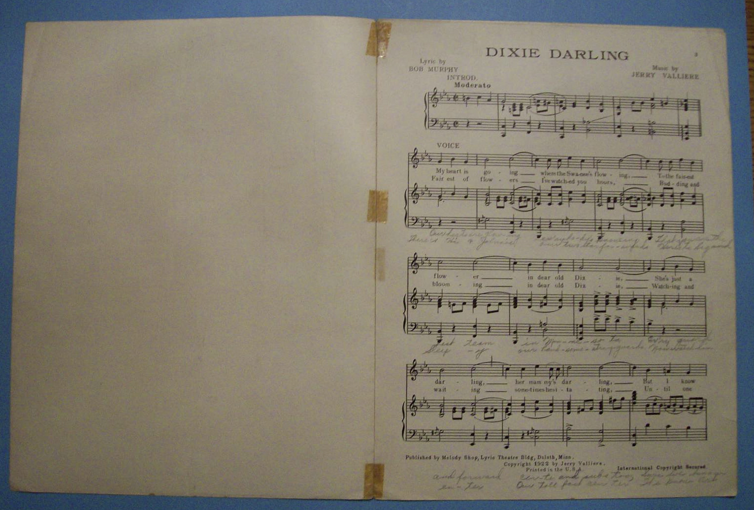 Sheet Music For 1922 Dixie Darling Fox Trot