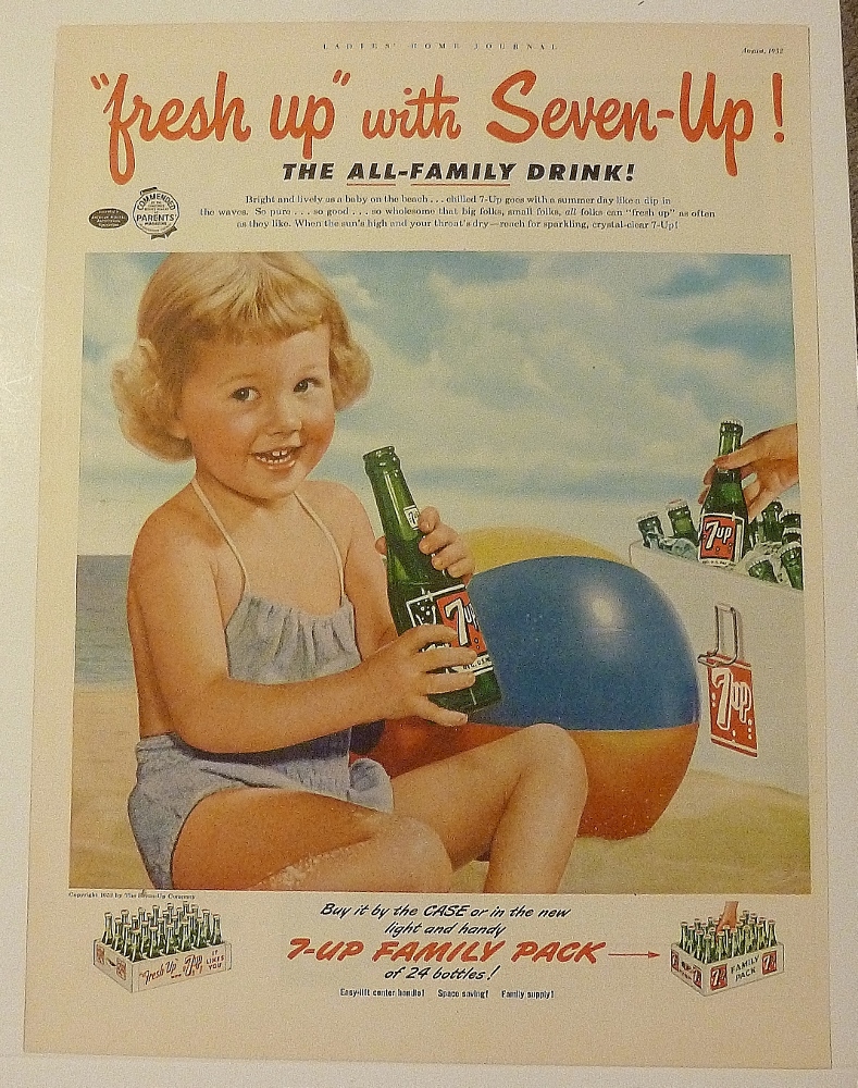 1952 Seven Up (7 Up) With Little Girl On Beach