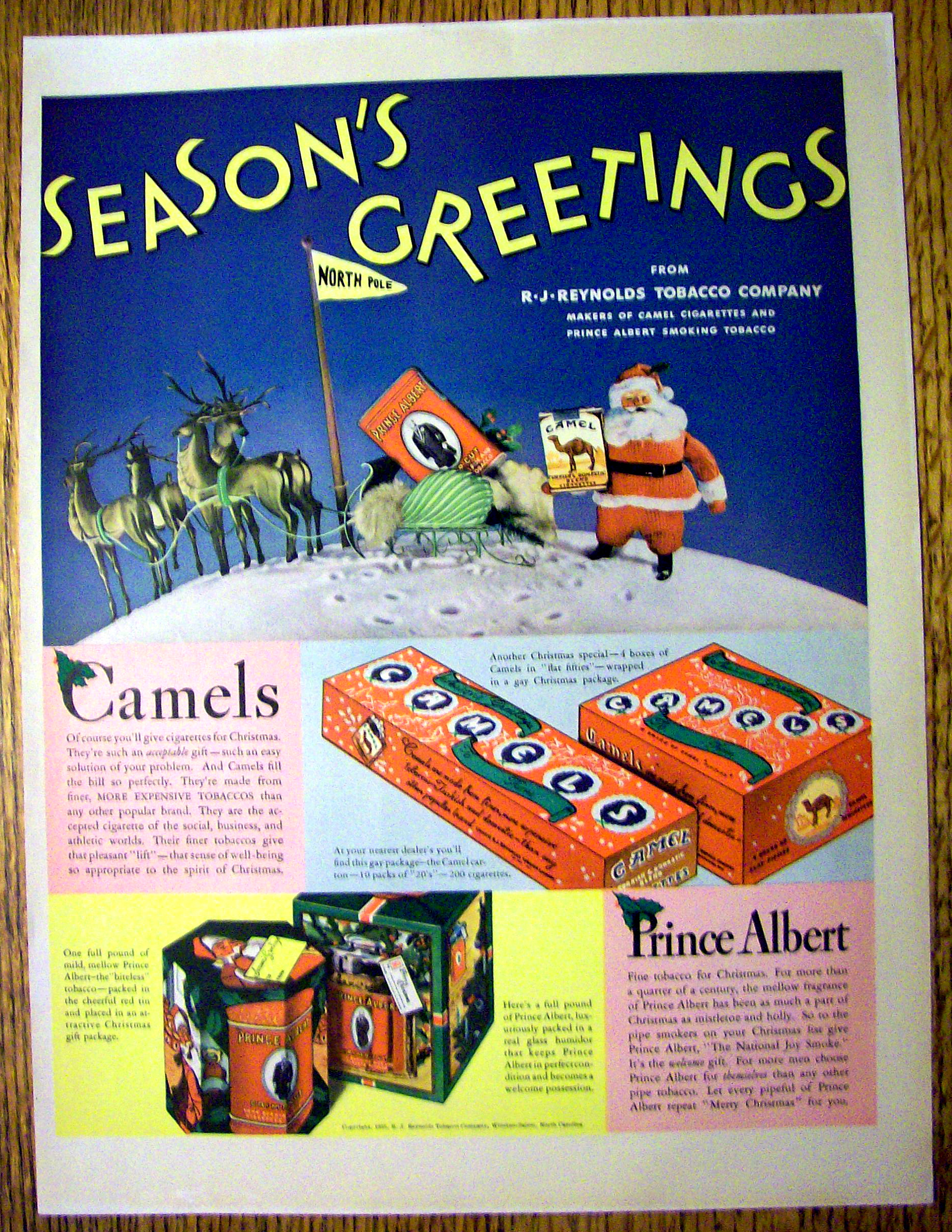 1936 Camel Cigarettes with Santa Claus Holding Pack