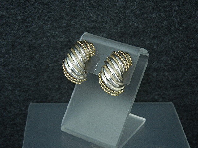Dian Malouf 14K Gold Sterling Silver Clip Earrings