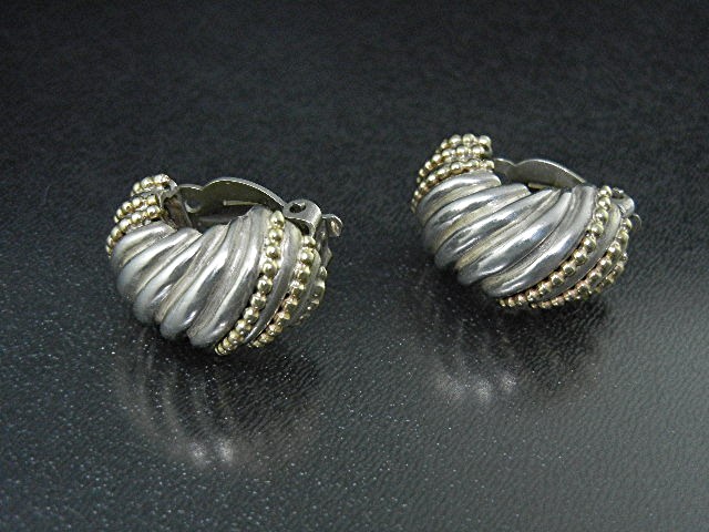 Dian Malouf 14K Gold Sterling Silver Clip Earrings