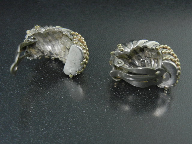Dian Malouf 14K Gold Sterling Silver Clip Earrings
