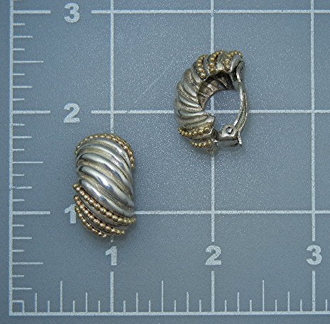 Dian Malouf 14K Gold Sterling Silver Clip Earrings