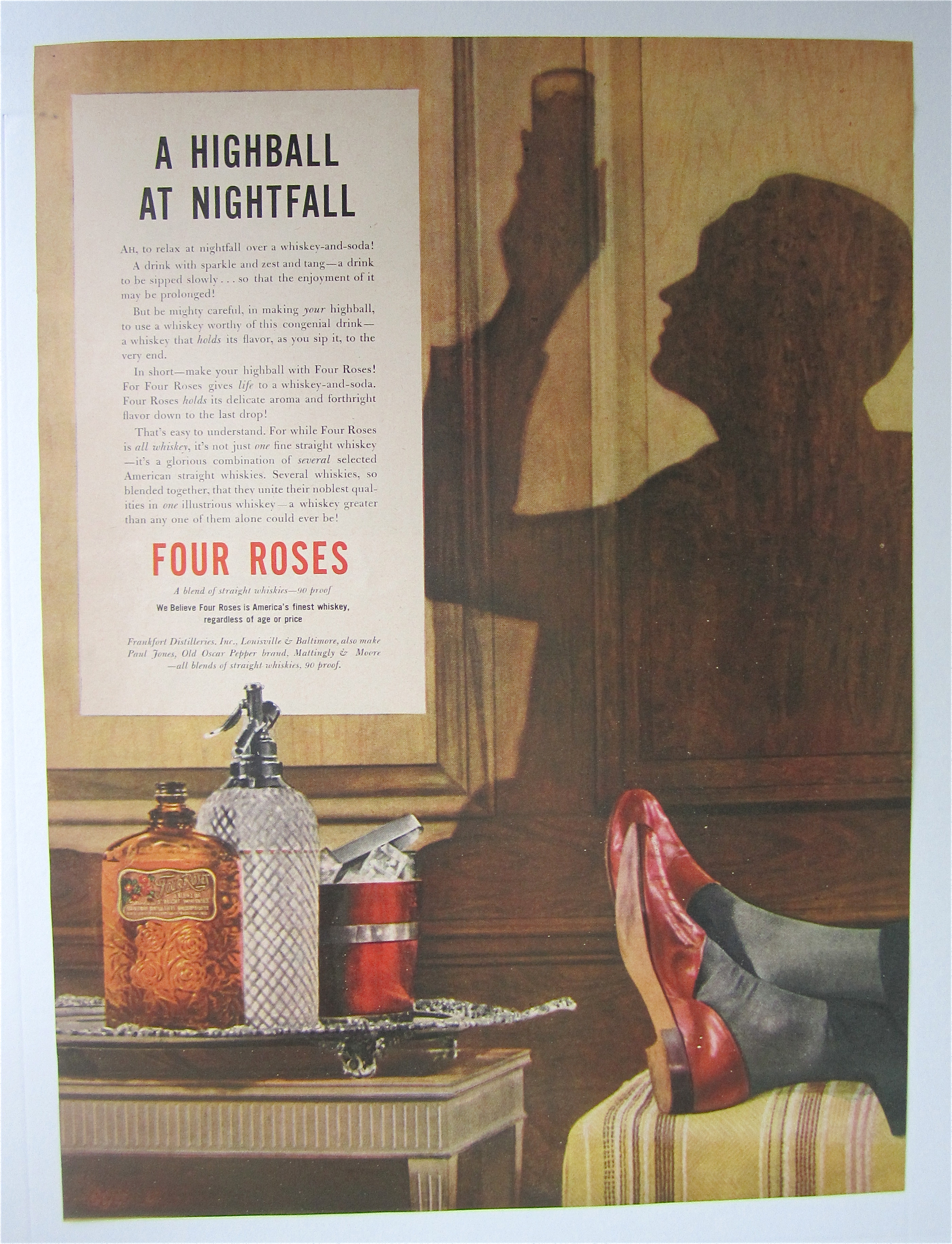 1937 Four Roses Whiskey with Man's Shadow Relaxing