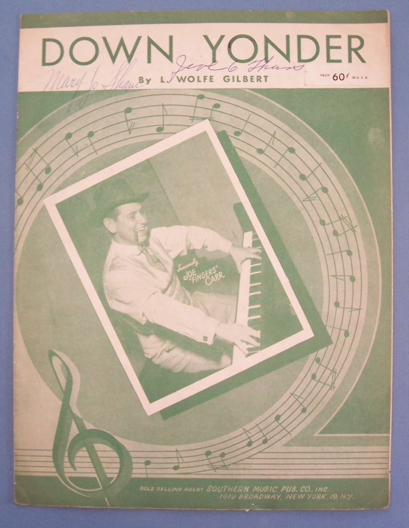 Sheet Music For 1948 Down Yonder (Joe Carr Cover)