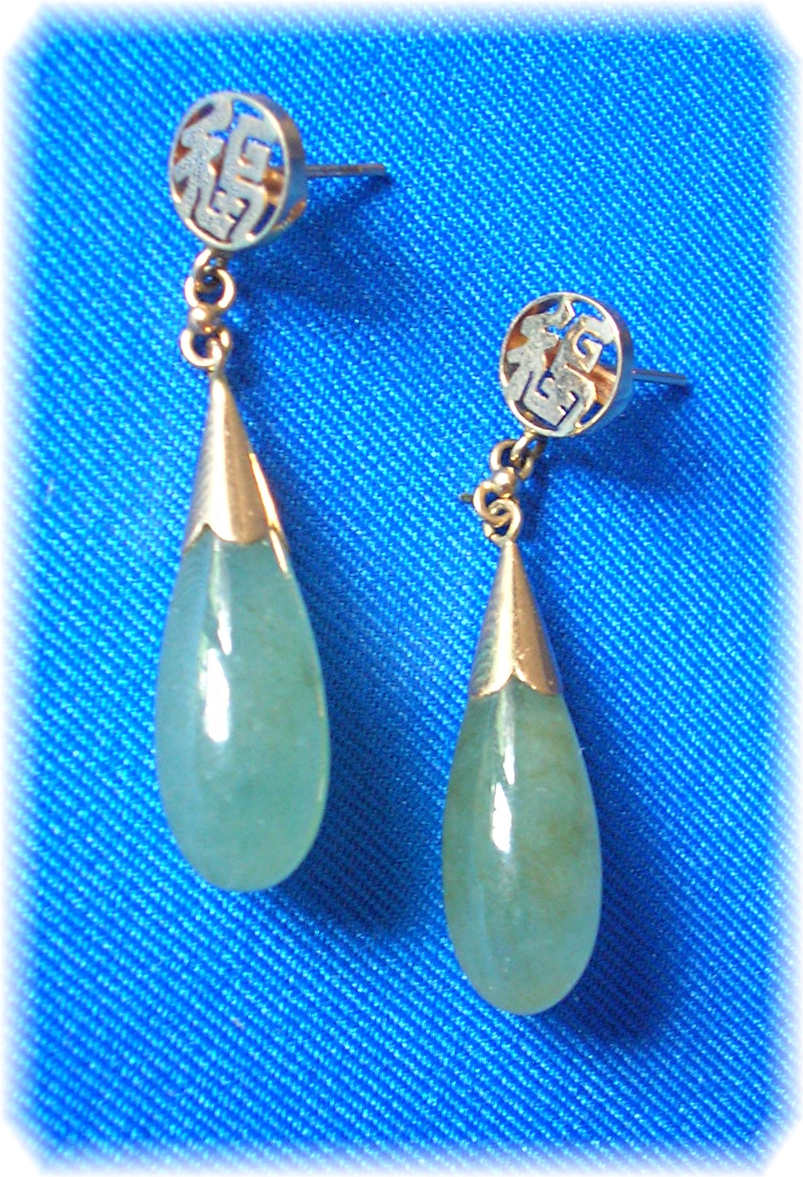 14K Gold and Jade Teardrop Post Earrings
