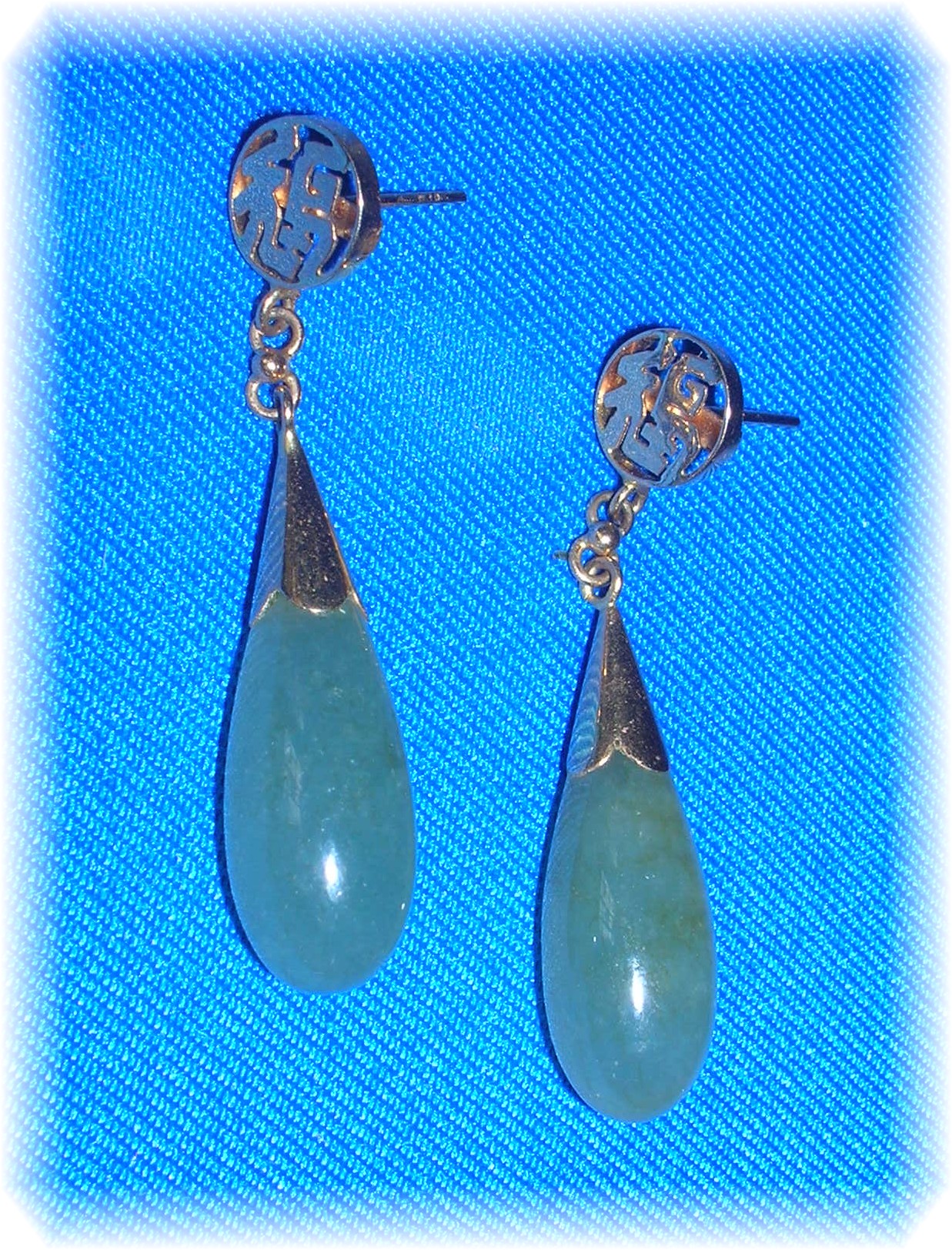 14K Gold and Jade Teardrop Post Earrings