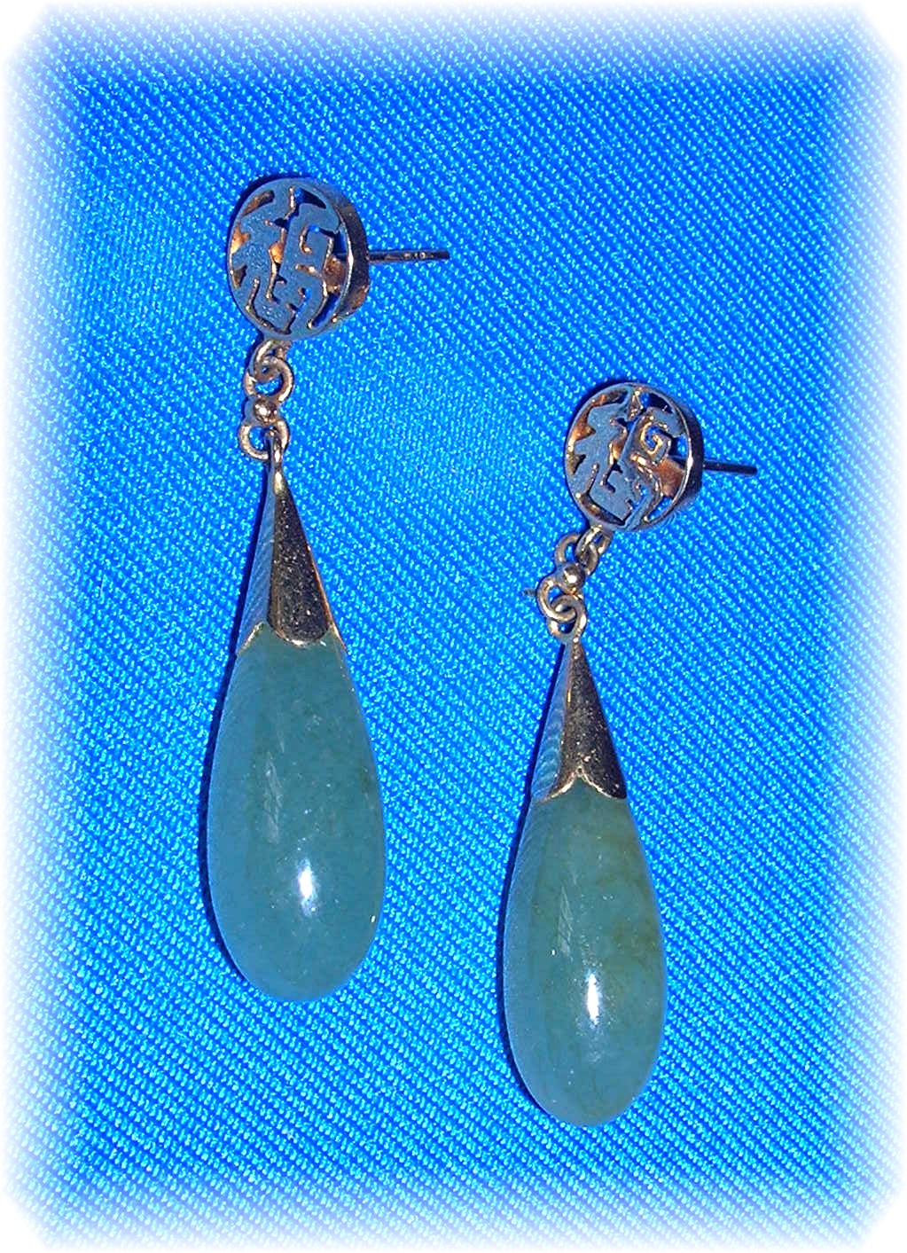 14K Gold and Jade Teardrop Post Earrings