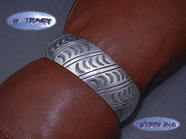 Navajo Stamped Sterling Silver Cuff W. Tracy