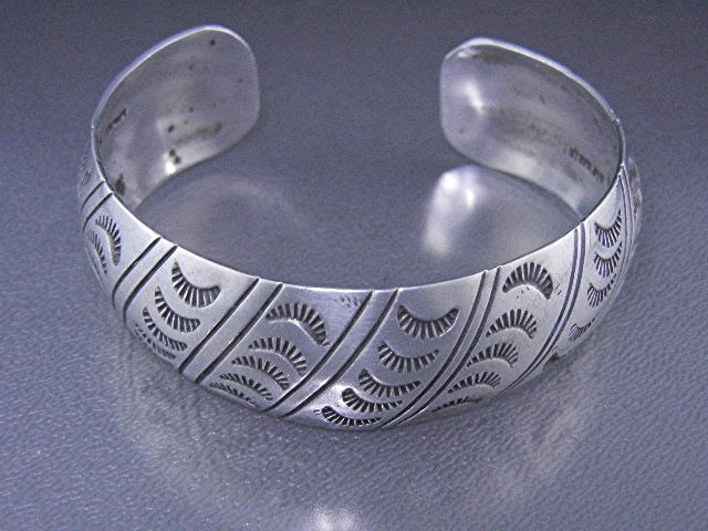 Navajo Stamped Sterling Silver Cuff W. Tracy