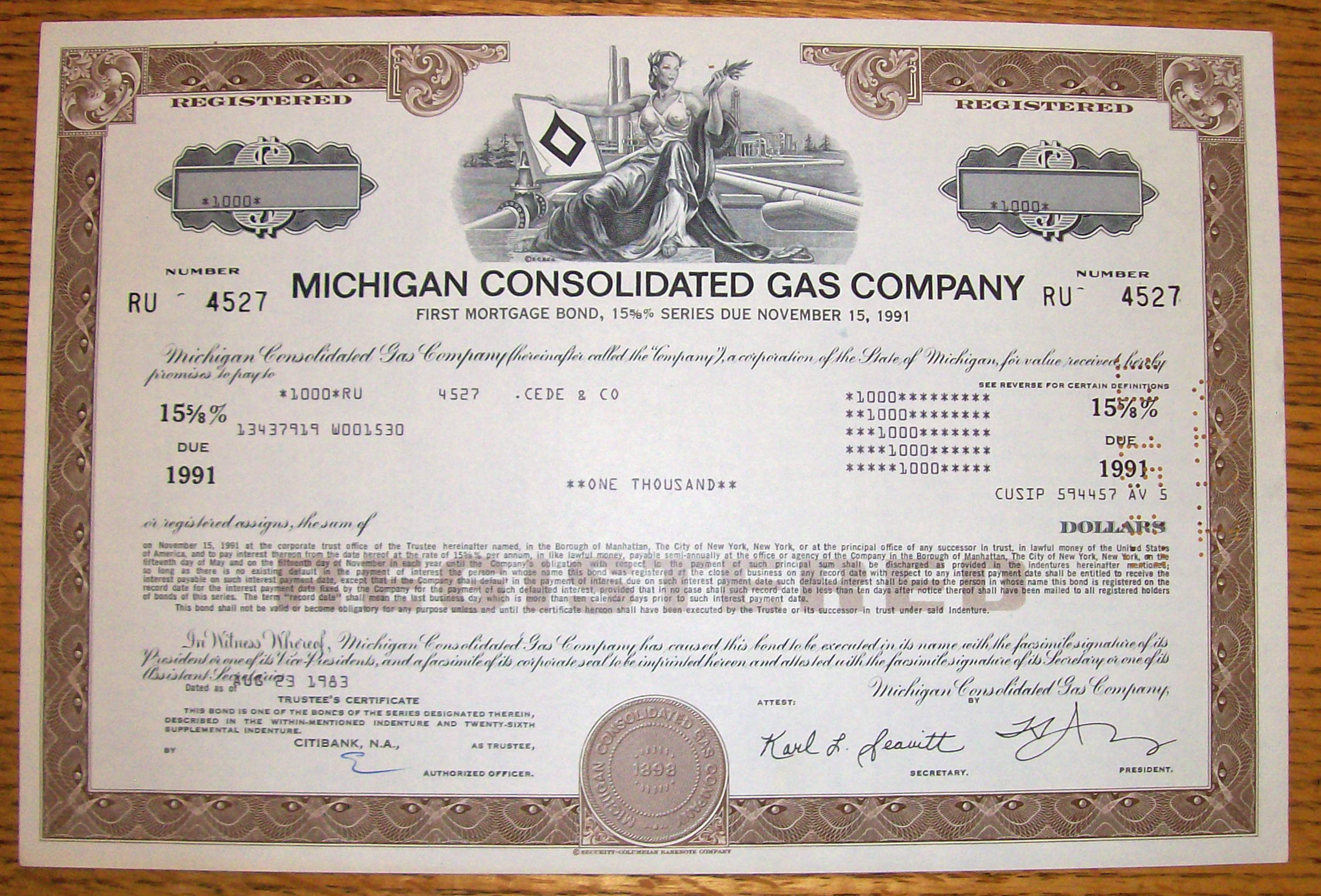 1983 Michigan Consolidated Gas Company Stock