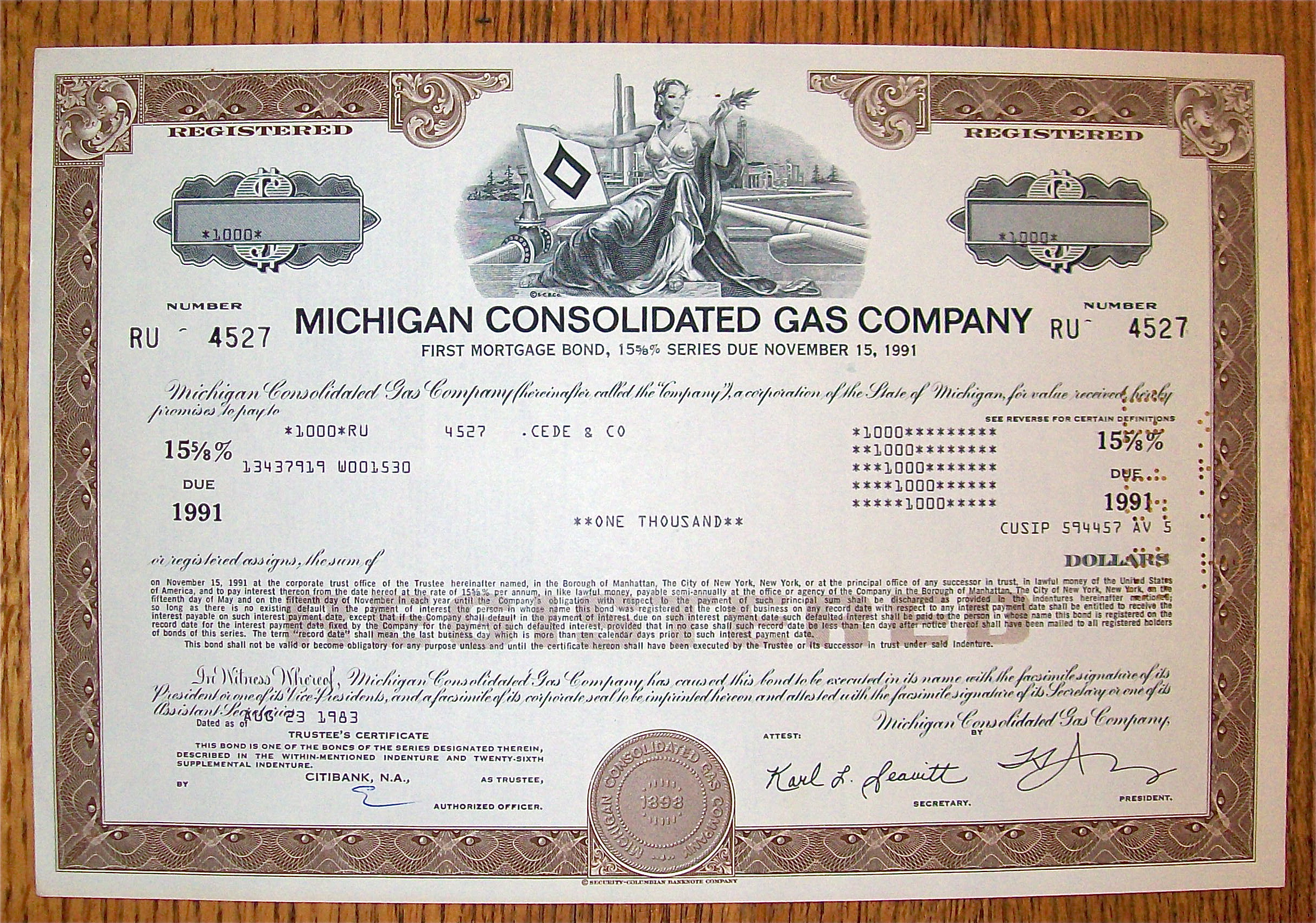 1983 Michigan Consolidated Gas Company Stock