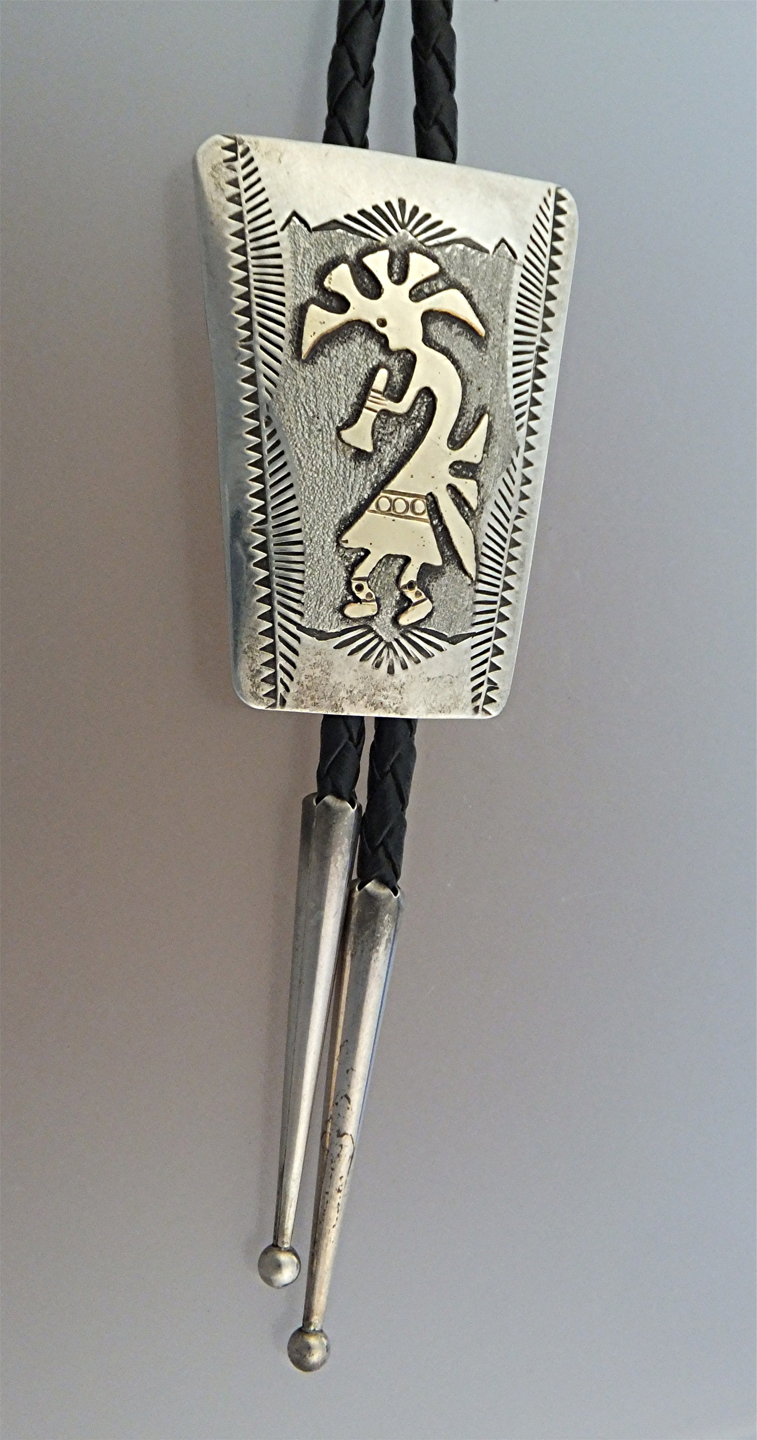 Bolo Tie Sterling Silver 12K GF Leather RANDALL BEGAY