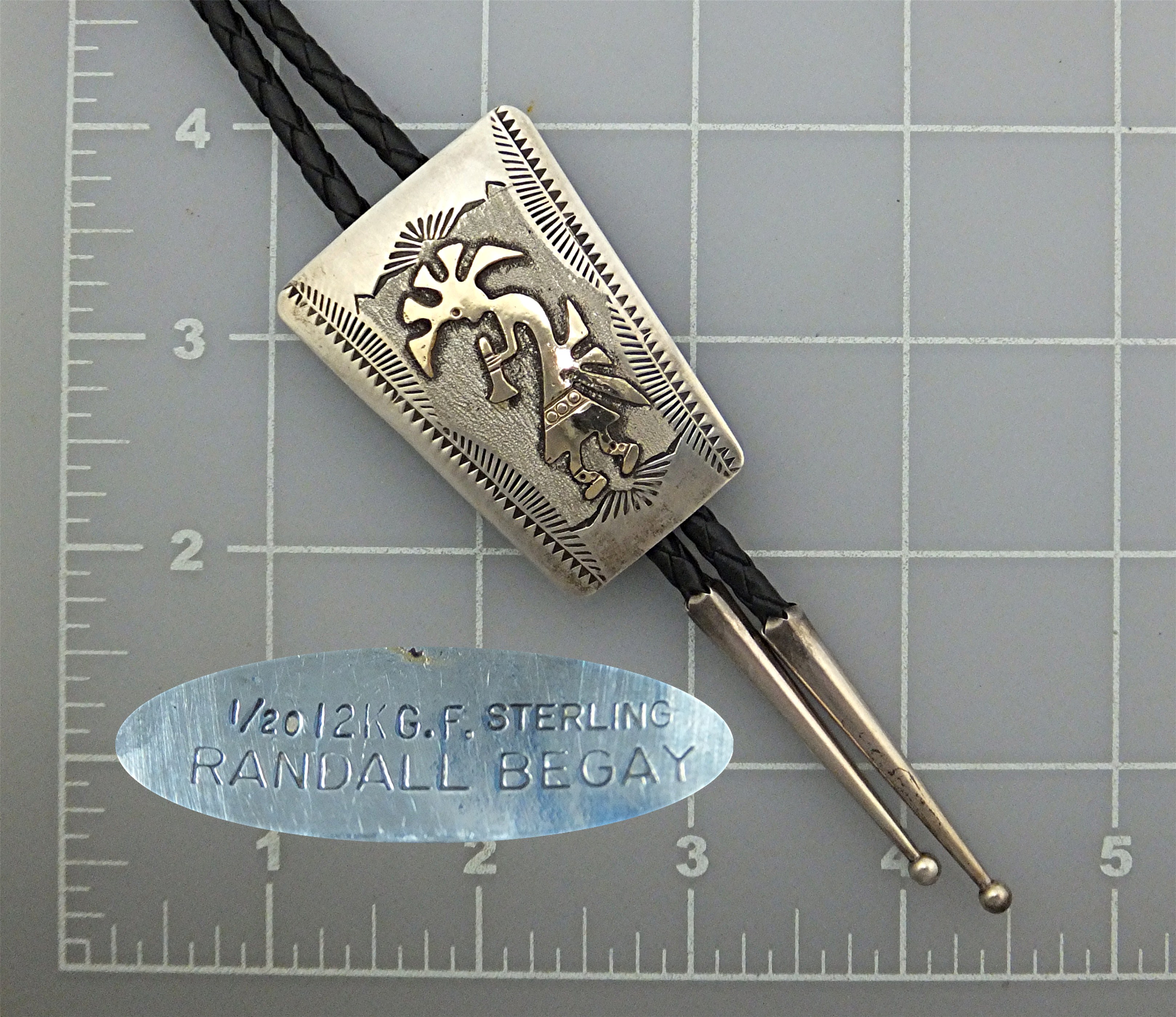 Bolo Tie Sterling Silver 12K GF Leather RANDALL BEGAY