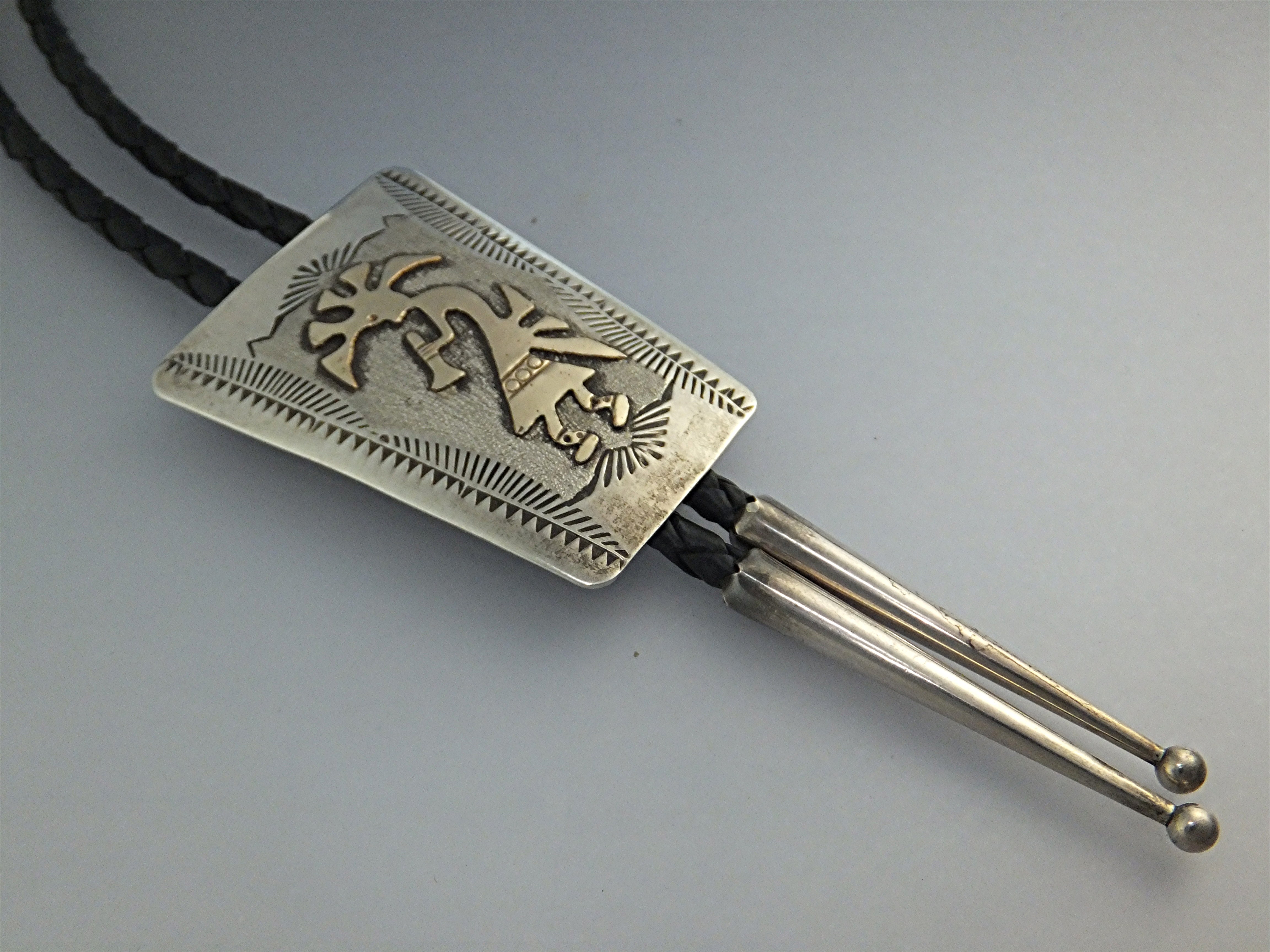 Bolo Tie Sterling Silver 12K GF Leather RANDALL BEGAY
