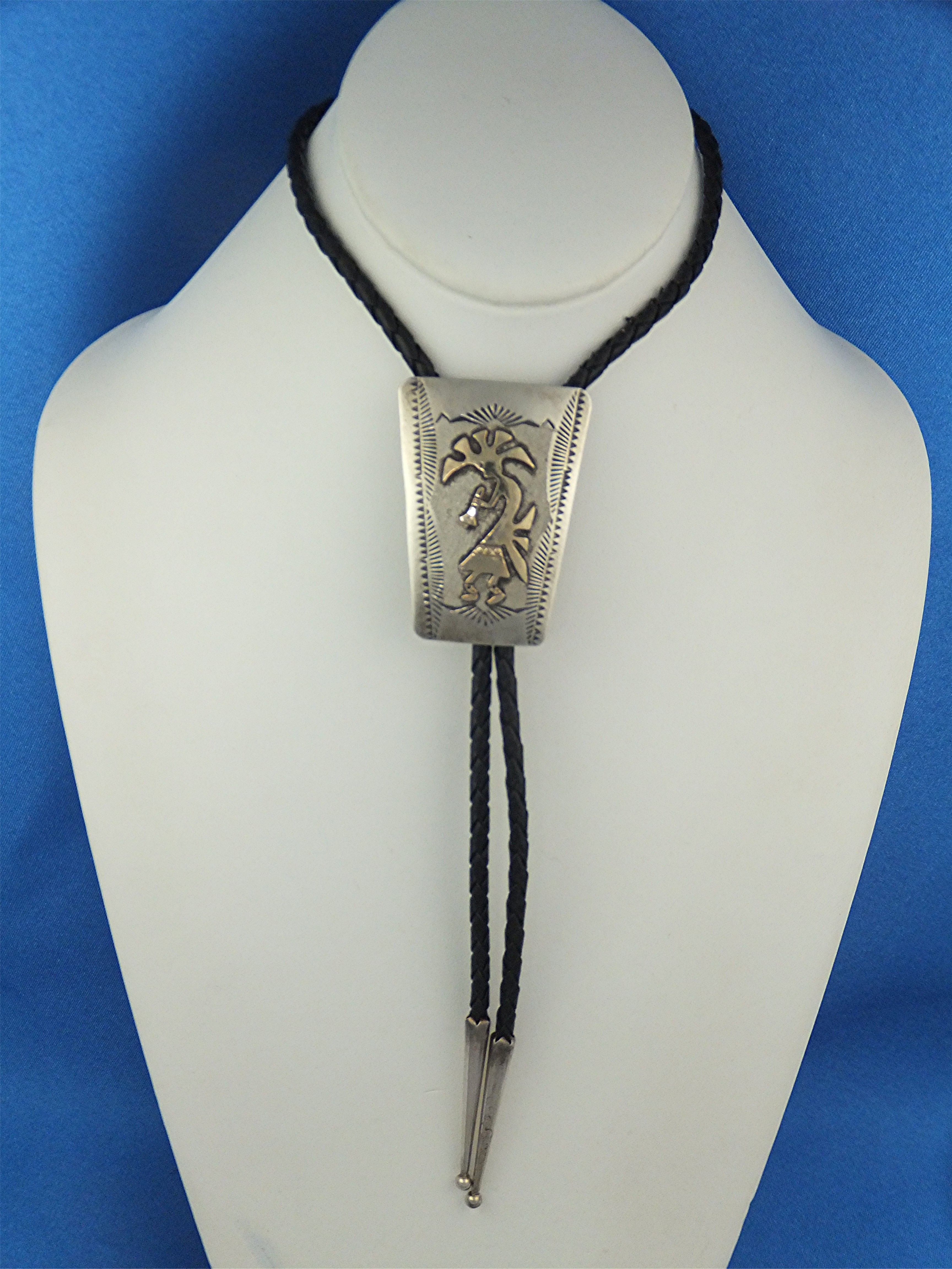 Bolo Tie Sterling Silver 12K GF Leather RANDALL BEGAY