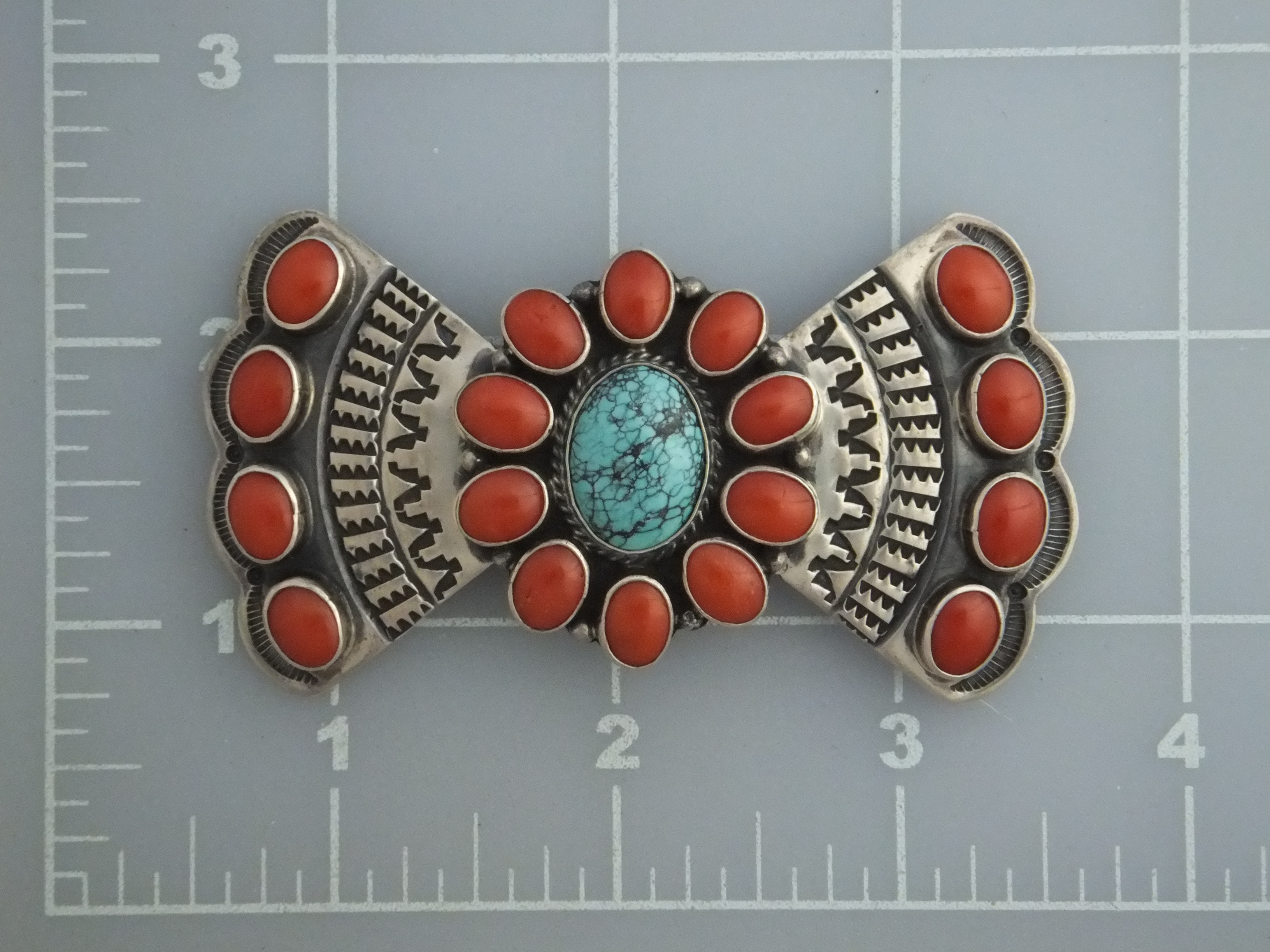 Navajo Brooch Coral Turquoise Sterling Silver A. Cadman
