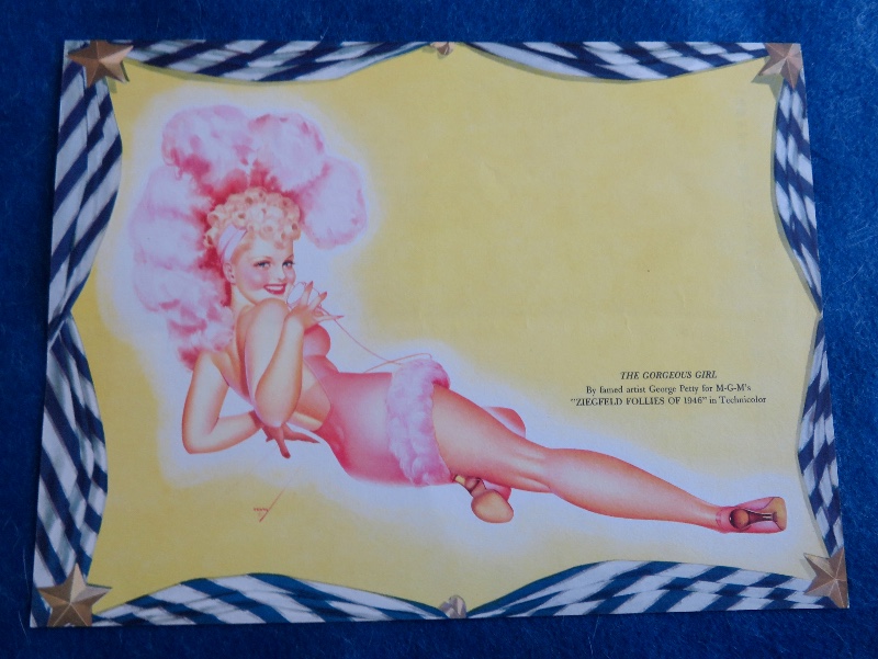 Original 1940's The Gorgeous Girl Wearing Pink Headdress With Pink Outfit By George Petty