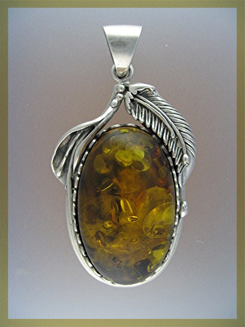 Baltic Amber Sterling Silver Pendant 3 1/4 inches