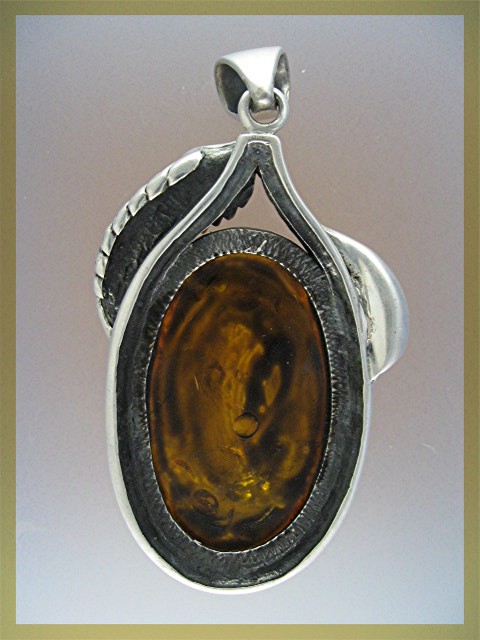 Baltic Amber Sterling Silver Pendant 3 1/4 inches