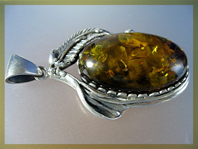 Baltic Amber Sterling Silver Pendant 3 1/4 inches