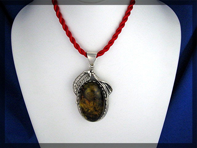 Baltic Amber Sterling Silver Pendant 3 1/4 inches