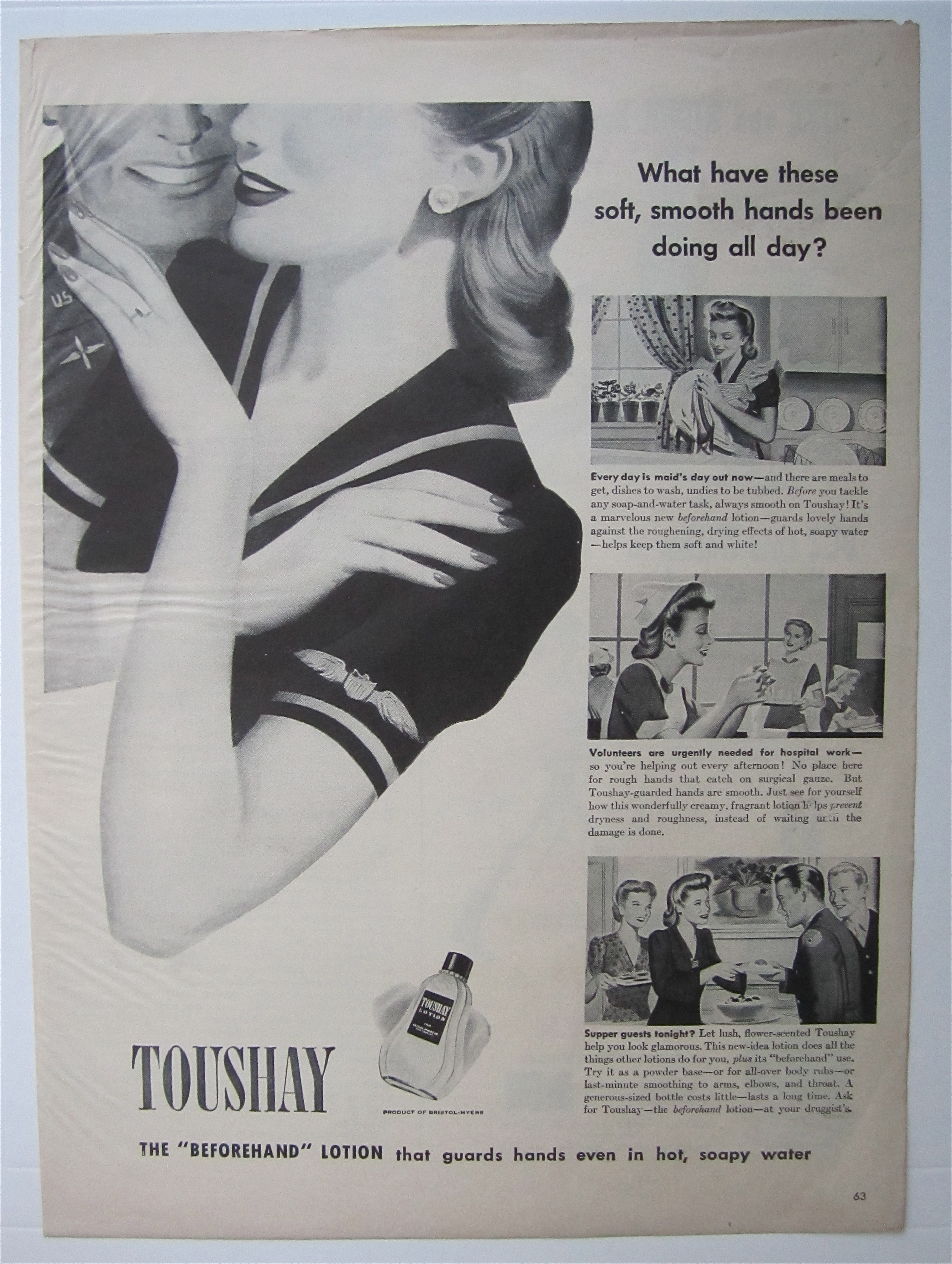 1943 Toushay Lotion with Woman Soldier & Man Soldier