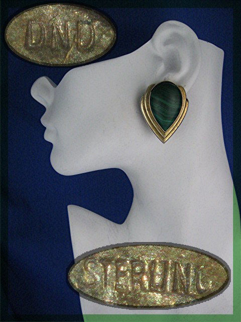 EarringSterling Silver Gold Vermeil DND Malachite Clip