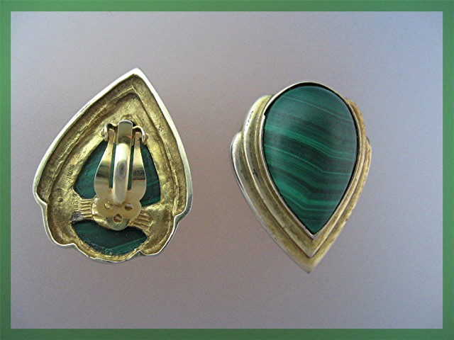 EarringSterling Silver Gold Vermeil DND Malachite Clip