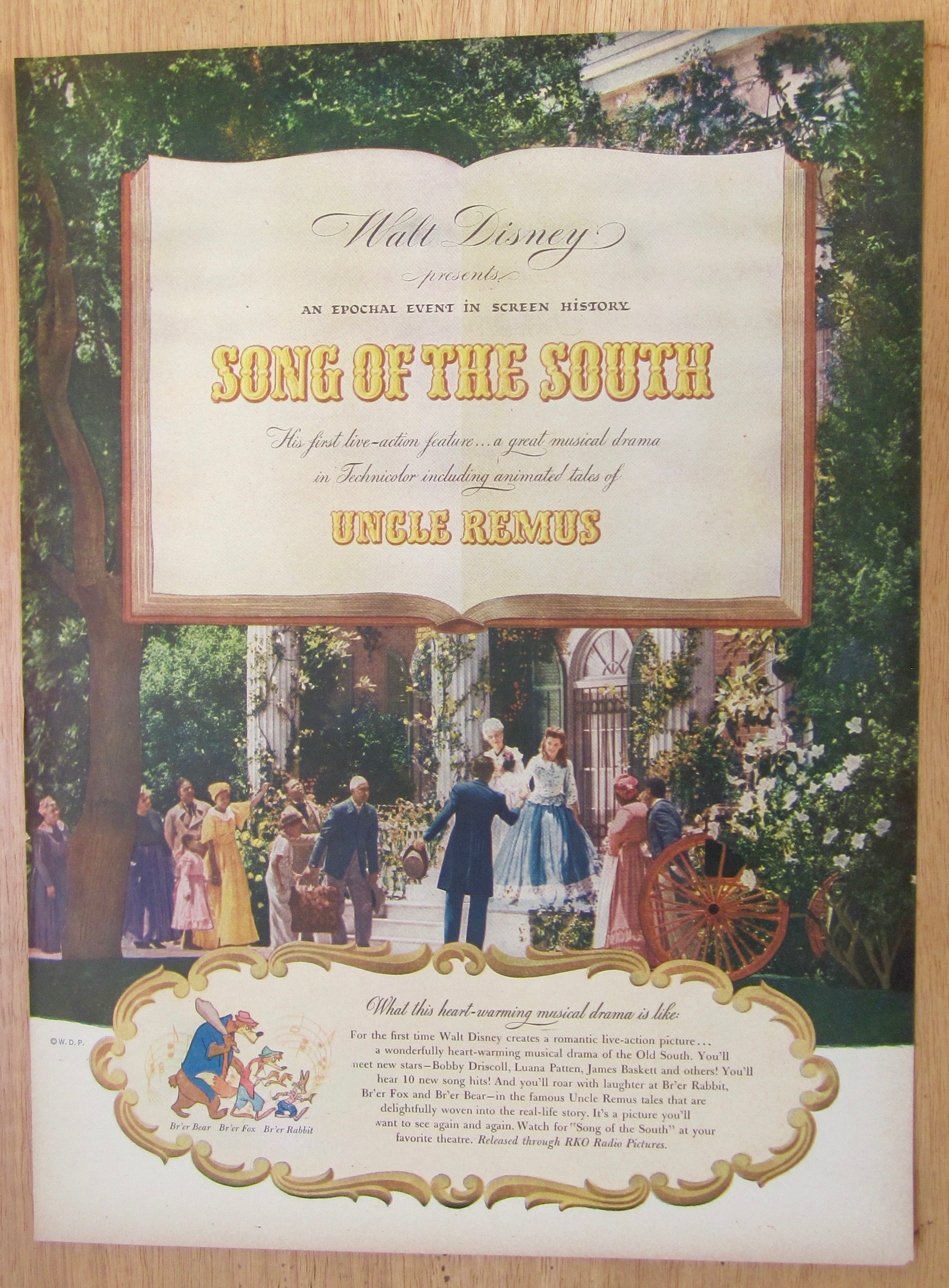 1946 Walt Disney's Song Of The South with the South