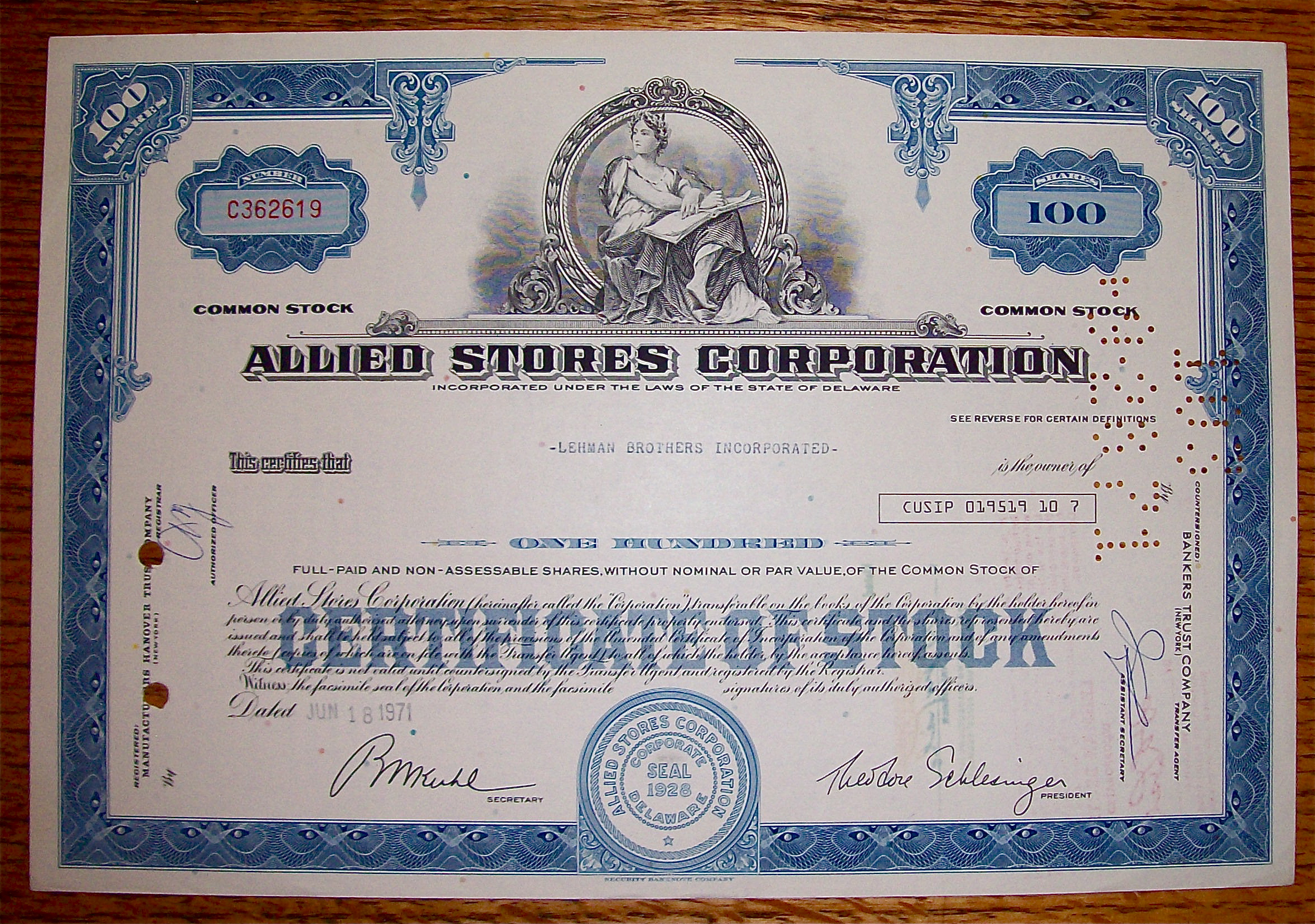 1971 Allied Stores Corporation Stock Certificate